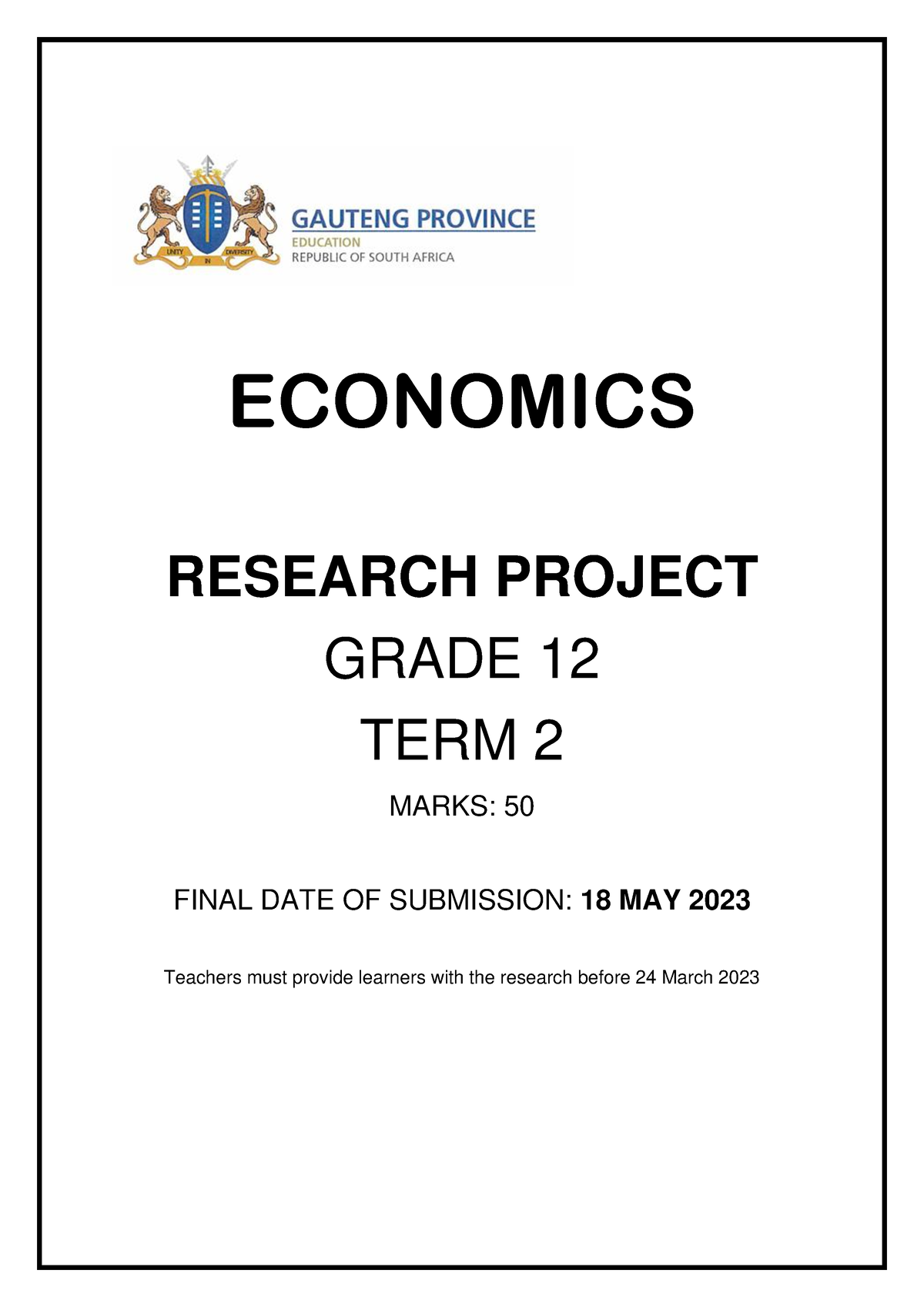 economics research project 2023 grade 12 term 2 pdf memo