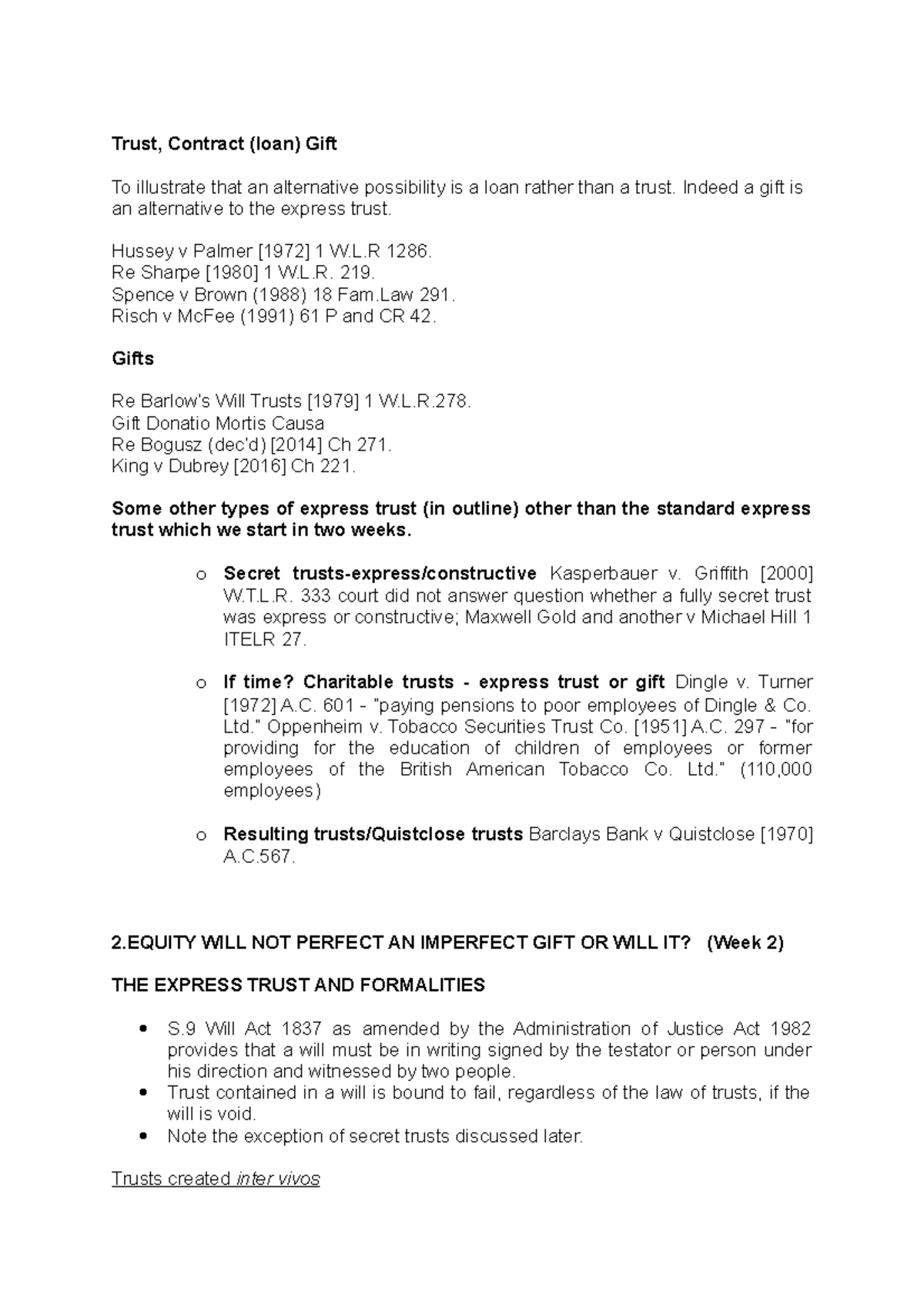 Trust, Contract GIFT - law lecture notes - Trust, Contract (loan) Gift ...