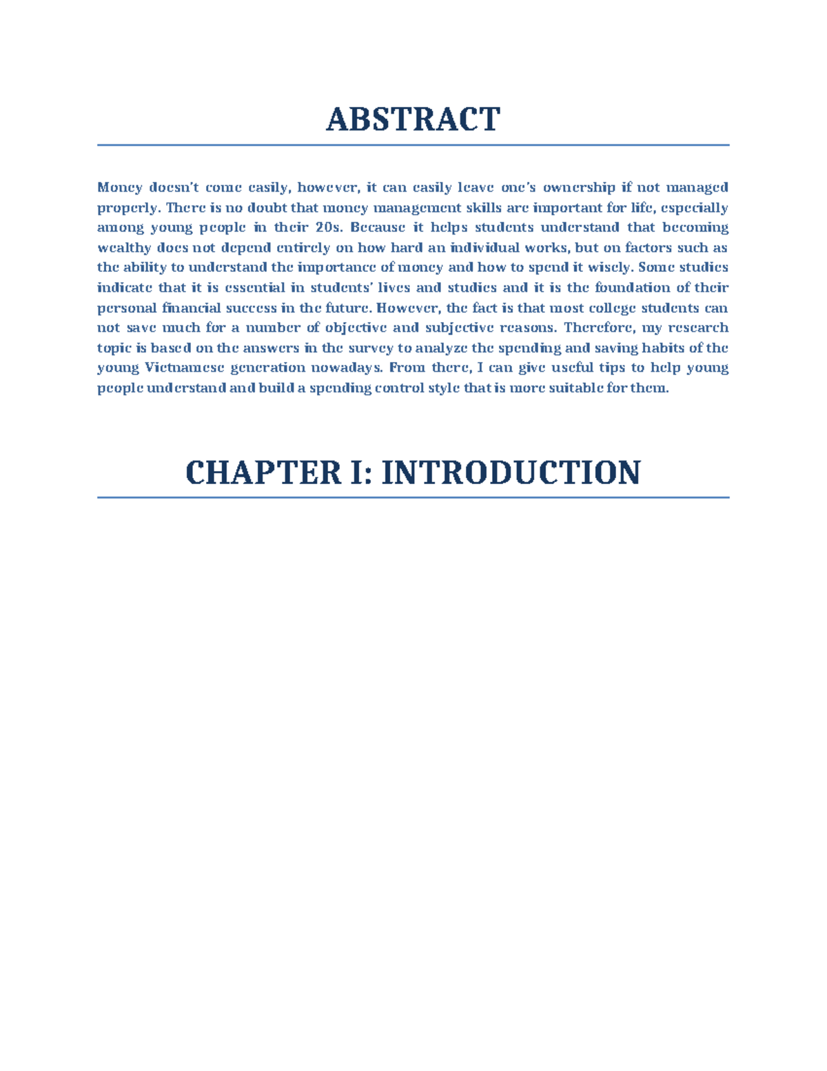 Abstract - Assetment - ABSTRACT Money doesn't come easily, however, it ...