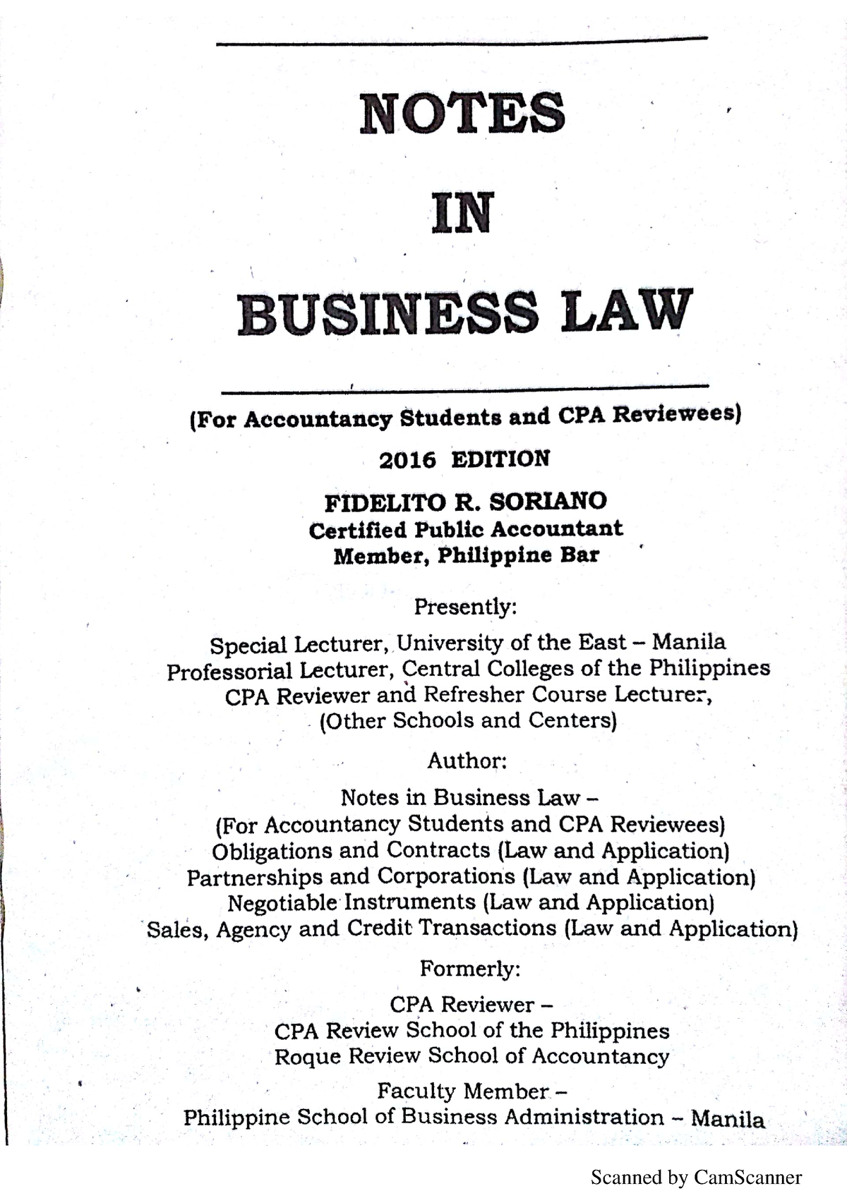 Pdfcoffee - notes in business law - Notes In Business Law By Fidelito  Soriano Pdf Notes In Business - Studocu