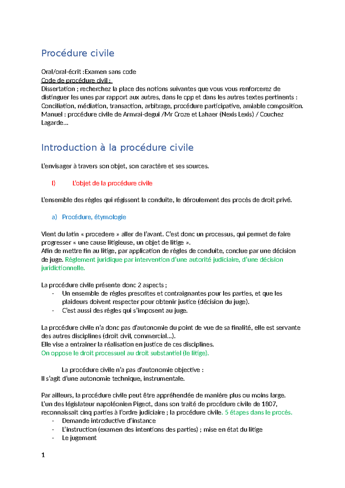 Procédure civile - cours s1 - Procédure civile Oral/oral-écrit :Examen ...