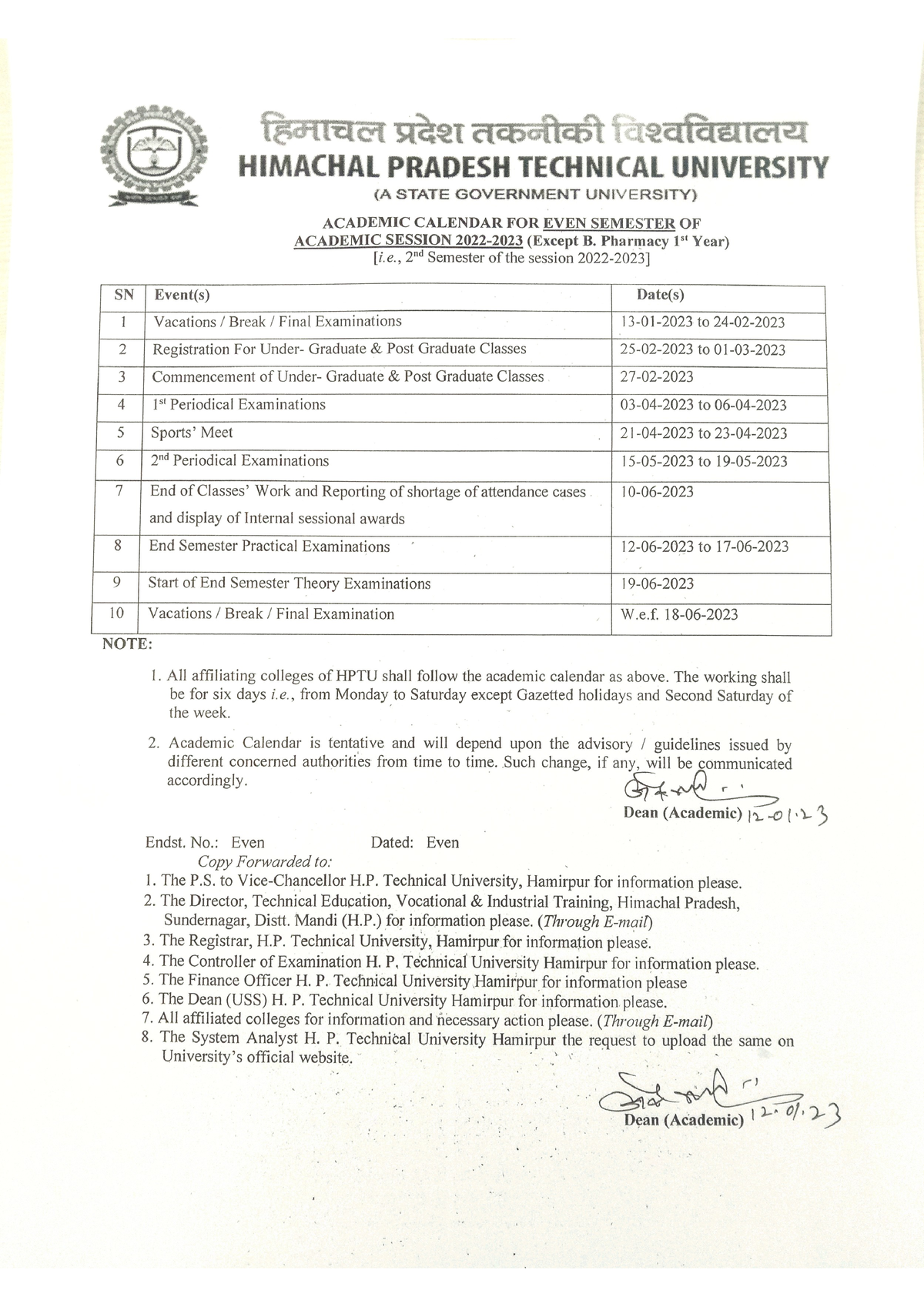 16123-revised-academic-calendar - B Tech - Studocu