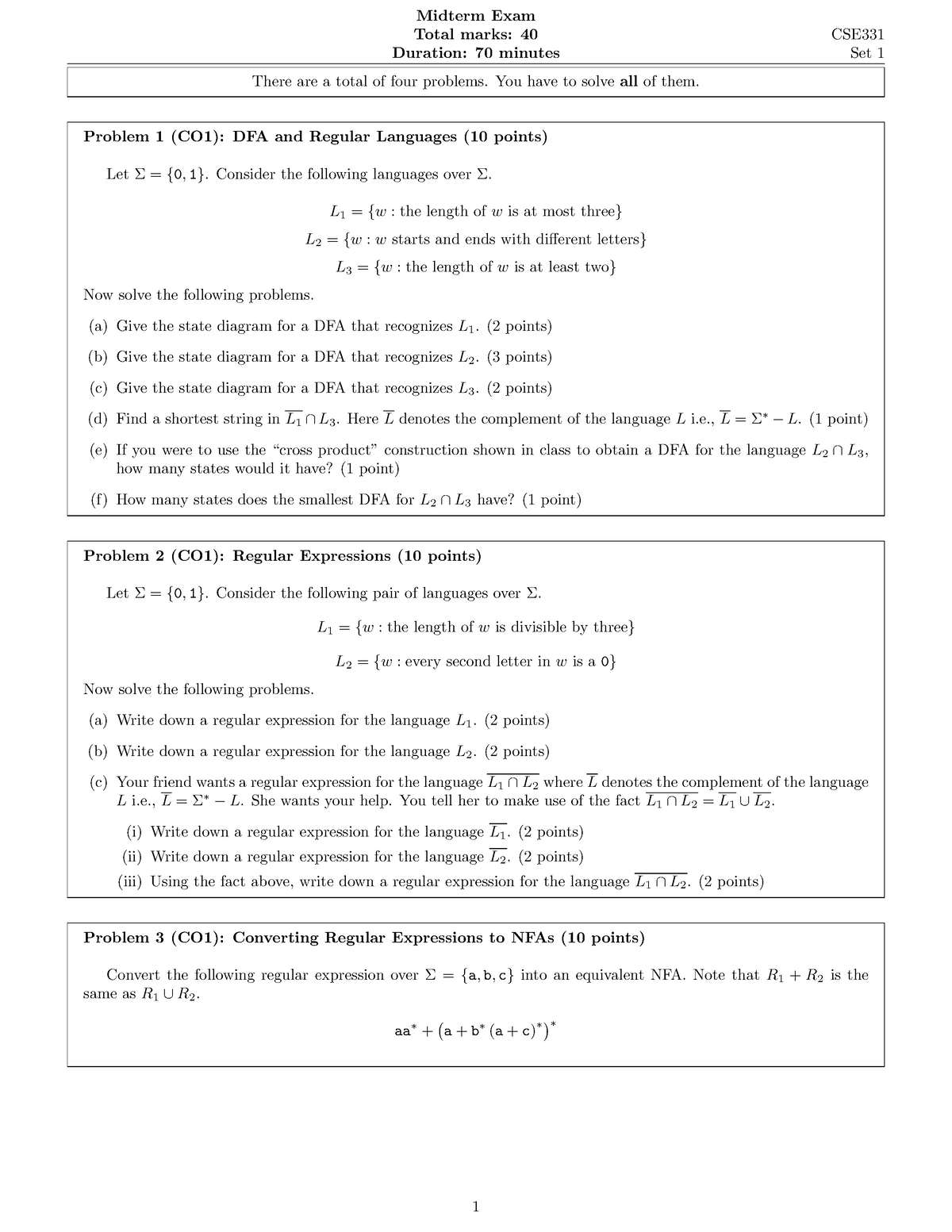 CSE331 Midterm Set 1 Fall 2022 - Midterm Exam Total Marks: 40 Duration ...