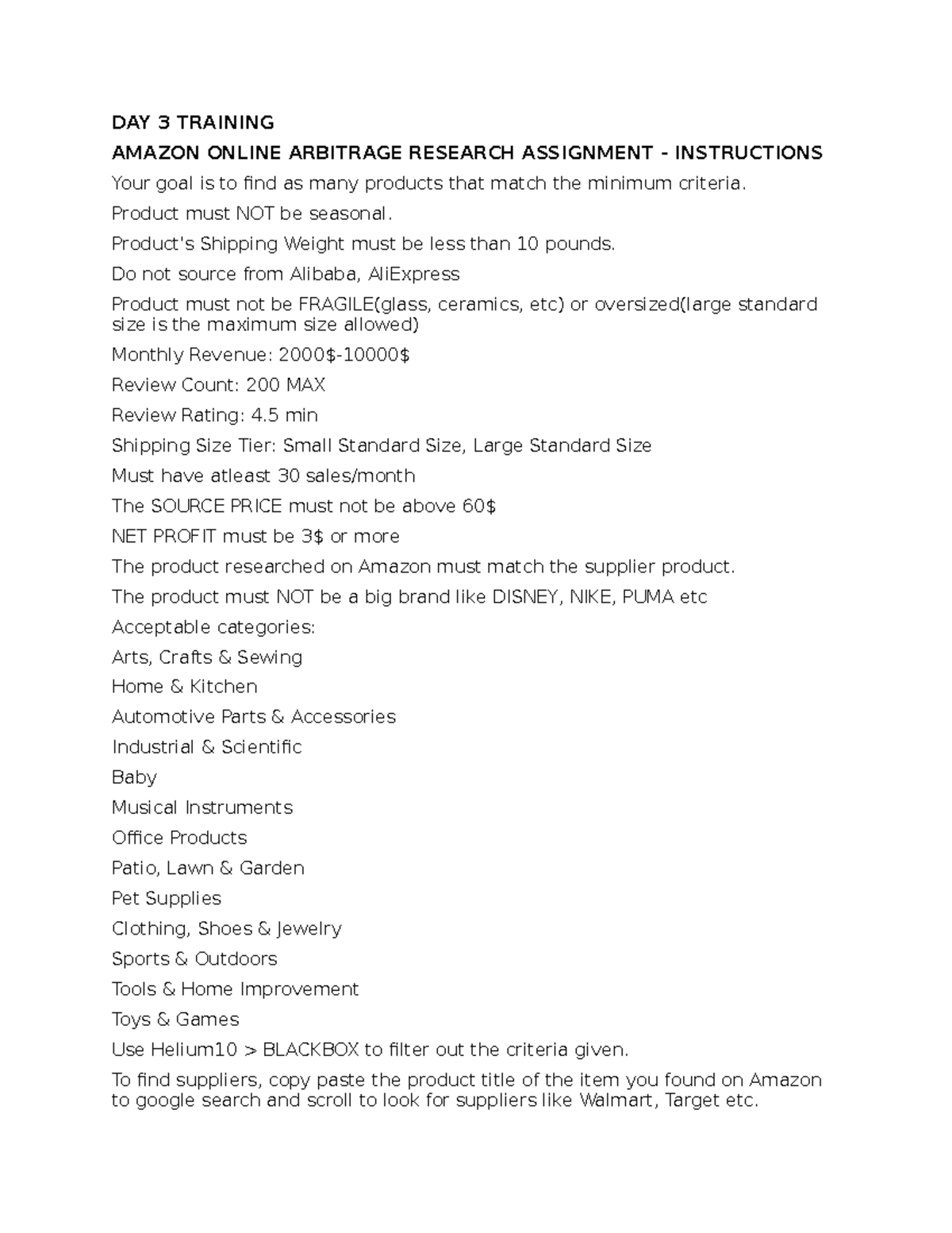 Amazon AND Shopify Overview DAY 3 Training DAY 3 TRAINING AMAZON