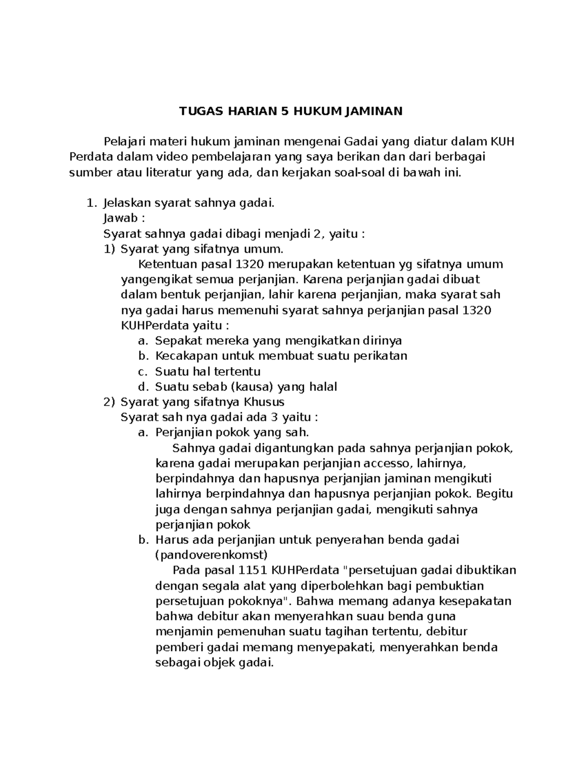 Hukum Jaminan - TUGAS HARIAN 5 HUKUM JAMINAN Pelajari Materi Hukum ...