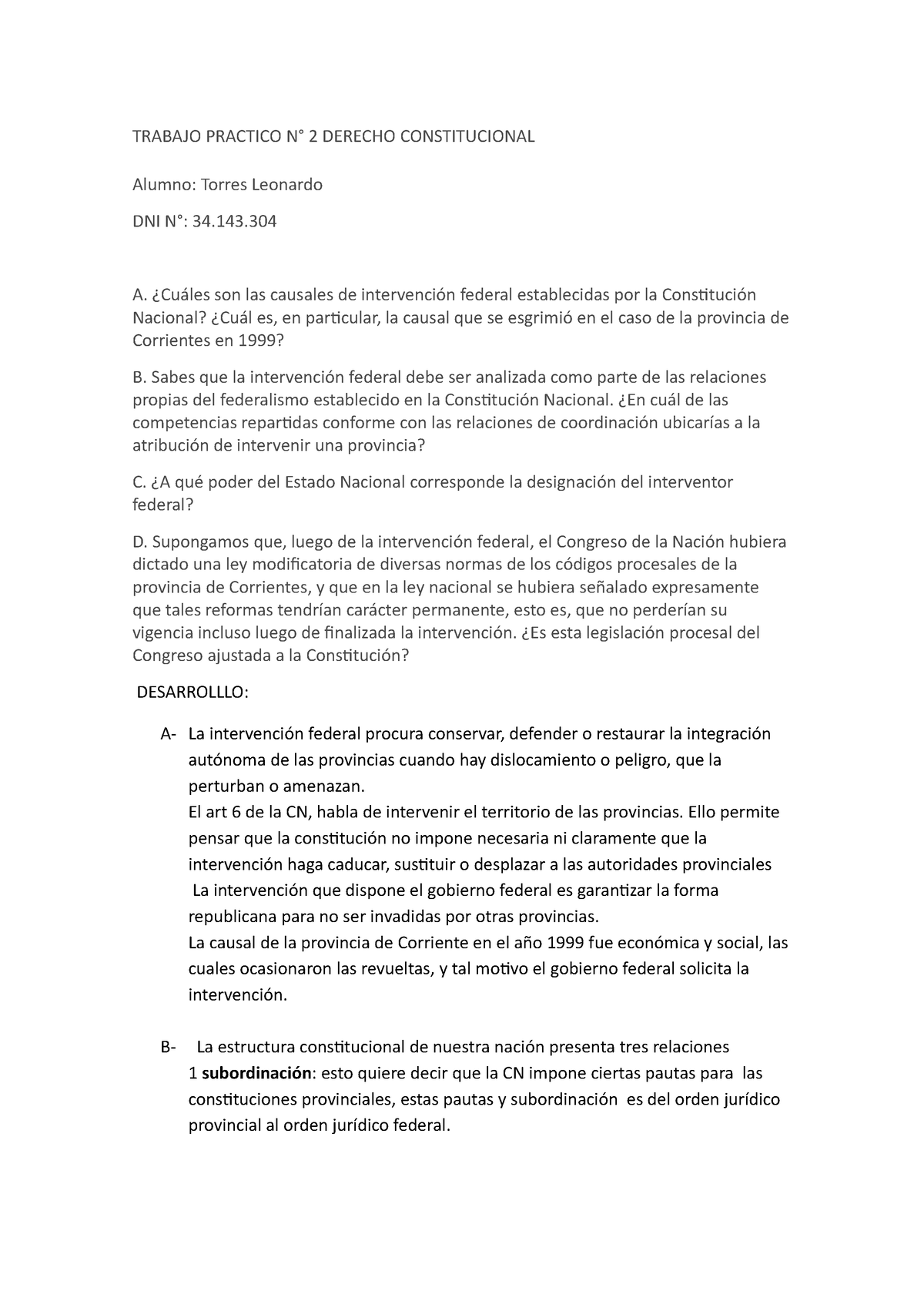 Trabajo Practico N 2 Constitucional - TRABAJO PRACTICO N° 2 DERECHO ...