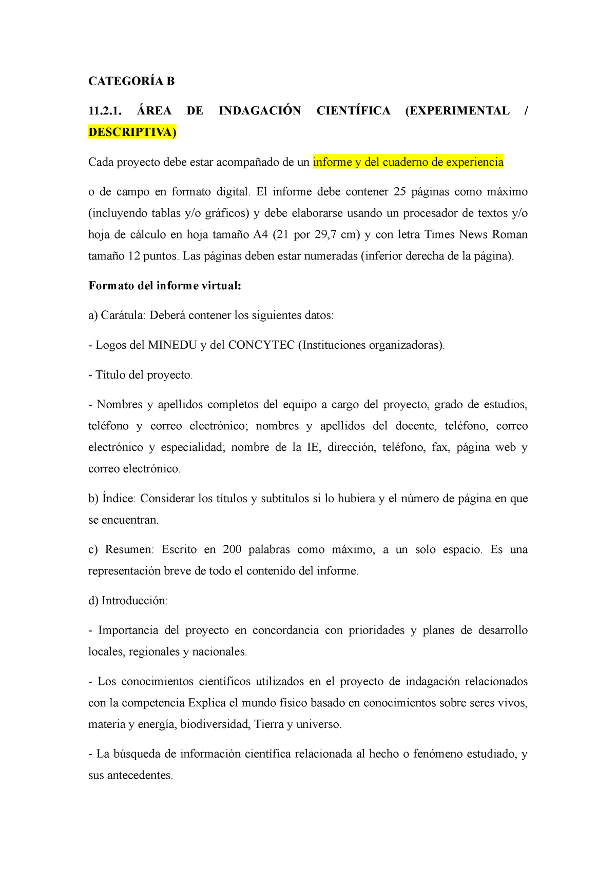 Informe DE Proyectos- Eureka 2022 - CATEGORÍA B 11.2. ÁREA DE ...