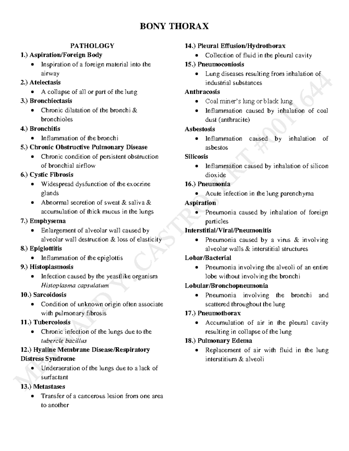 BONY Thorax - Khhhh - PATHOLOGY 1.) Aspiration/Foreign Body Inspiration ...