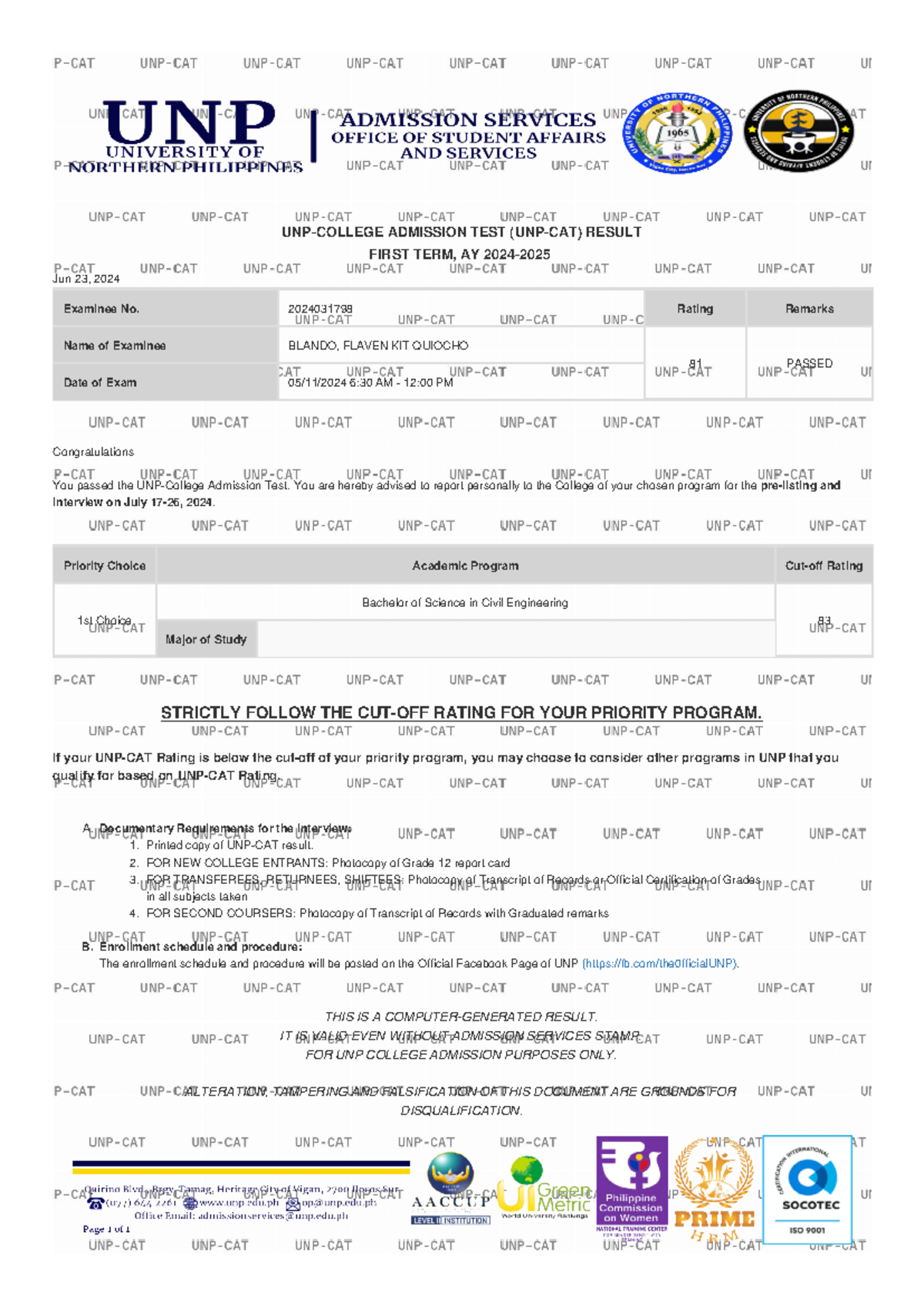 2024031798 Blando - our lecturer ask as to advance review - UNP-COLLEGE ...