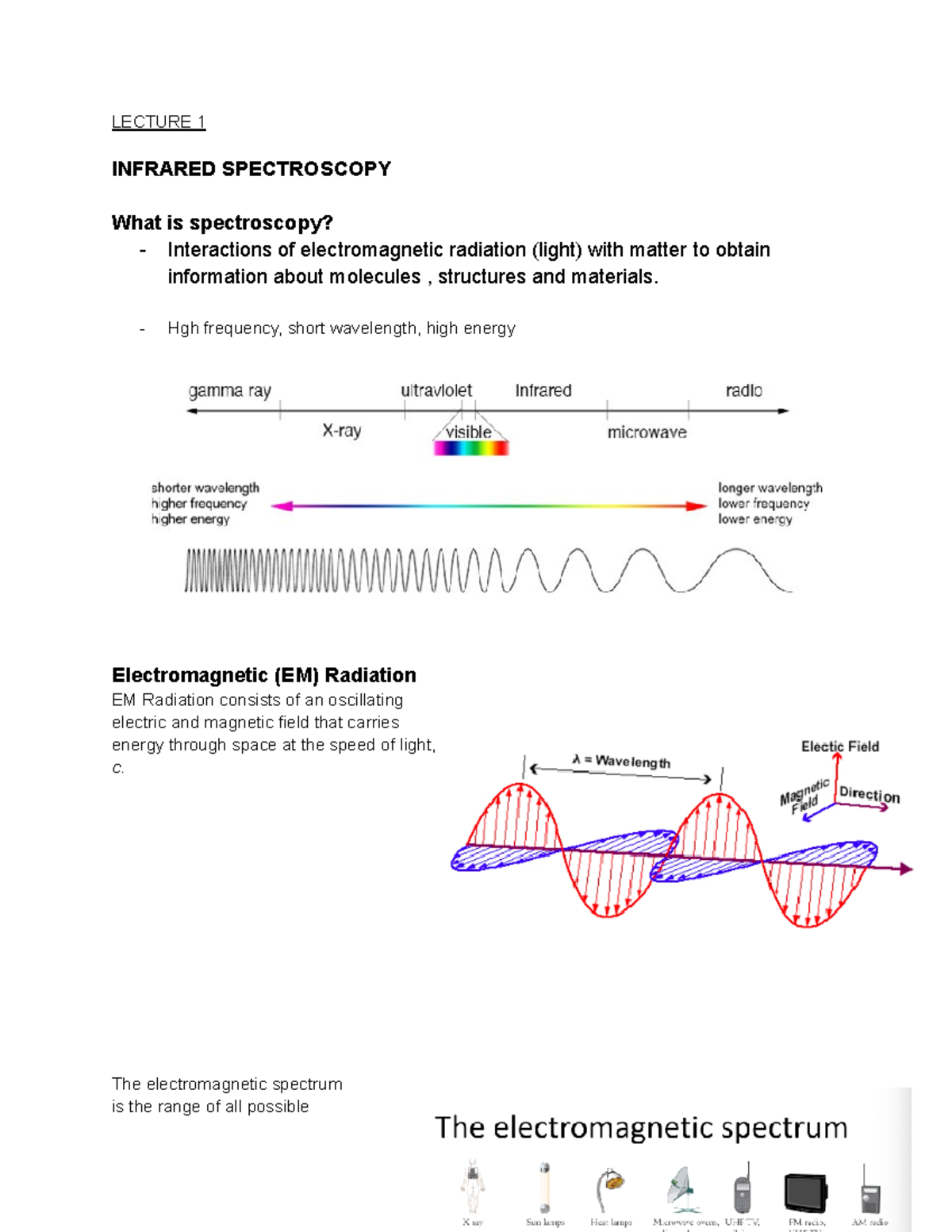 Lecture 1 CHEM115 VUW LECTURE 1 INFRARED SPECTROSCOPY What is