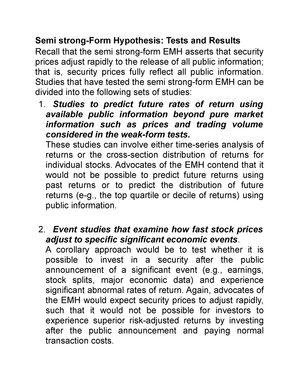 the semi strong hypothesis