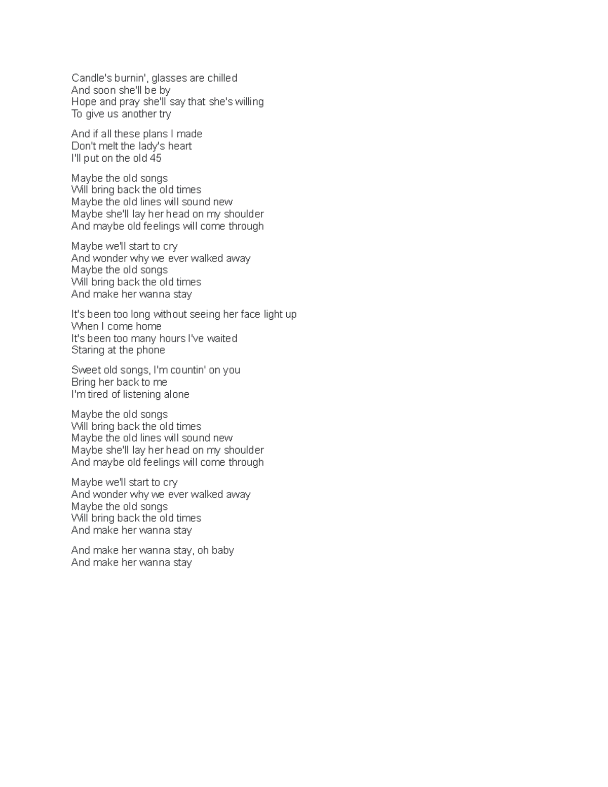 Music Lyrics For an Old Christian Song Candle's burnin', glasses are