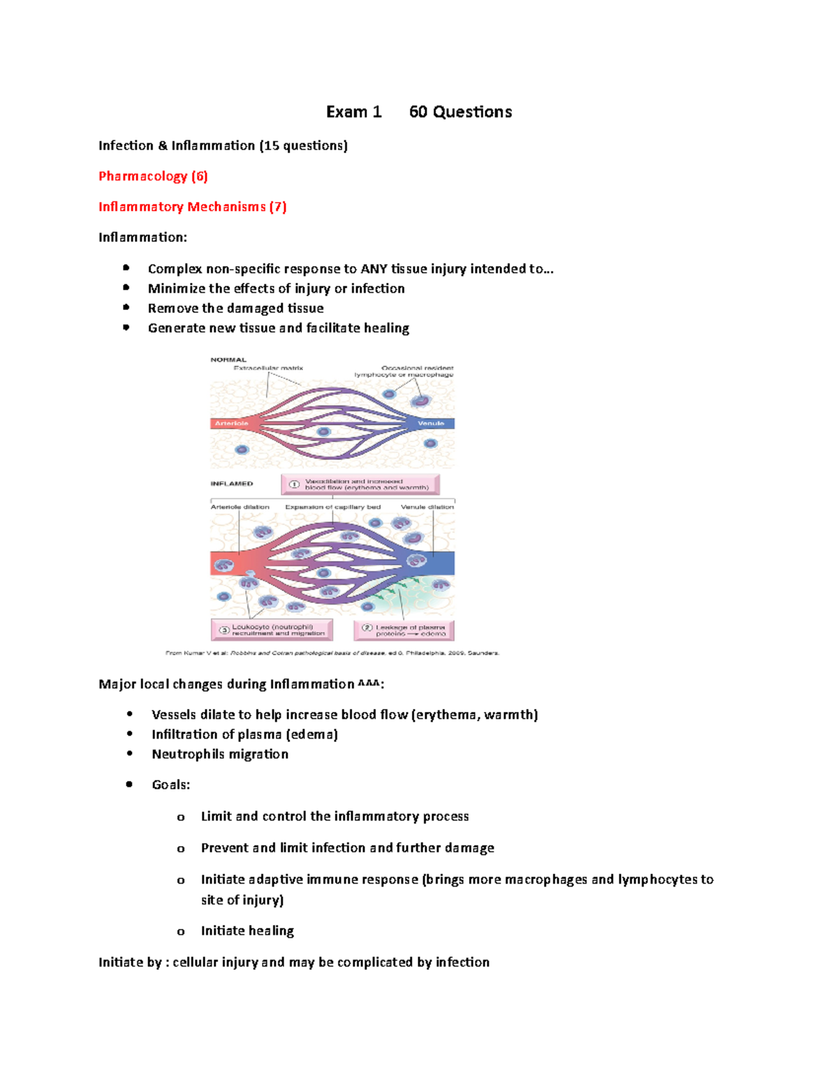 Exam 1 Study Guide - Exam 1 60 Questions Infection & Inflammation (15 ...