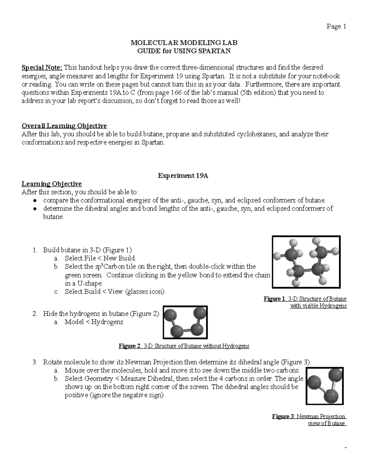 Sept 2022 Update Lab 19 - Molecular Modeling Directions Spartan 