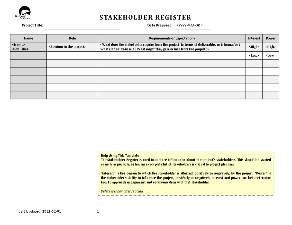 Stakeholder register - 45t45t - STA K E H O L D E R R EG I ST E R ...