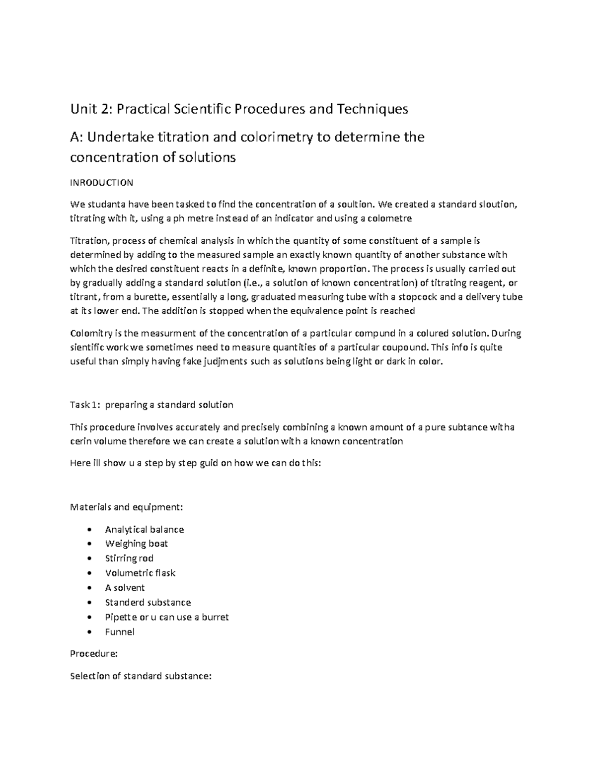 Unit 2 Practical Scientific Procedures and Techniques - We created a ...