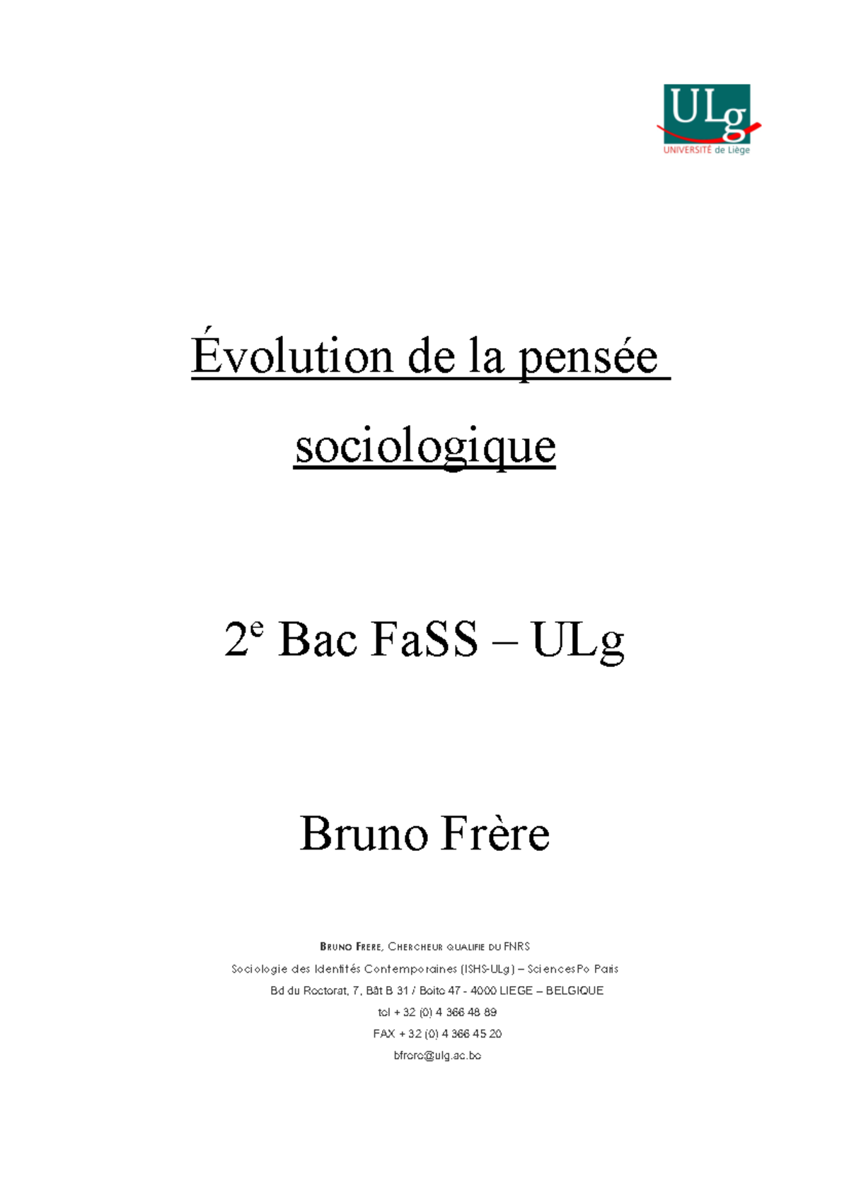 Cours Eps 2019 2020 Evolution De La Pensée Sociologique Uliège