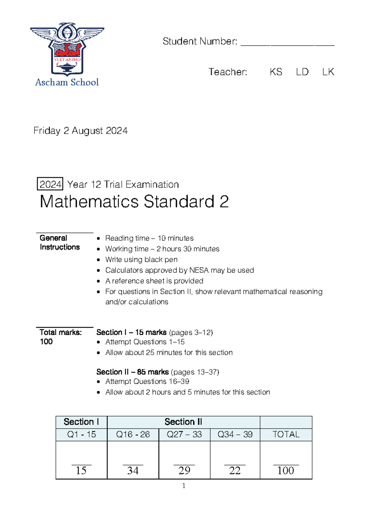 2024 Ascham School S2 Trial Questions Ascham School Student