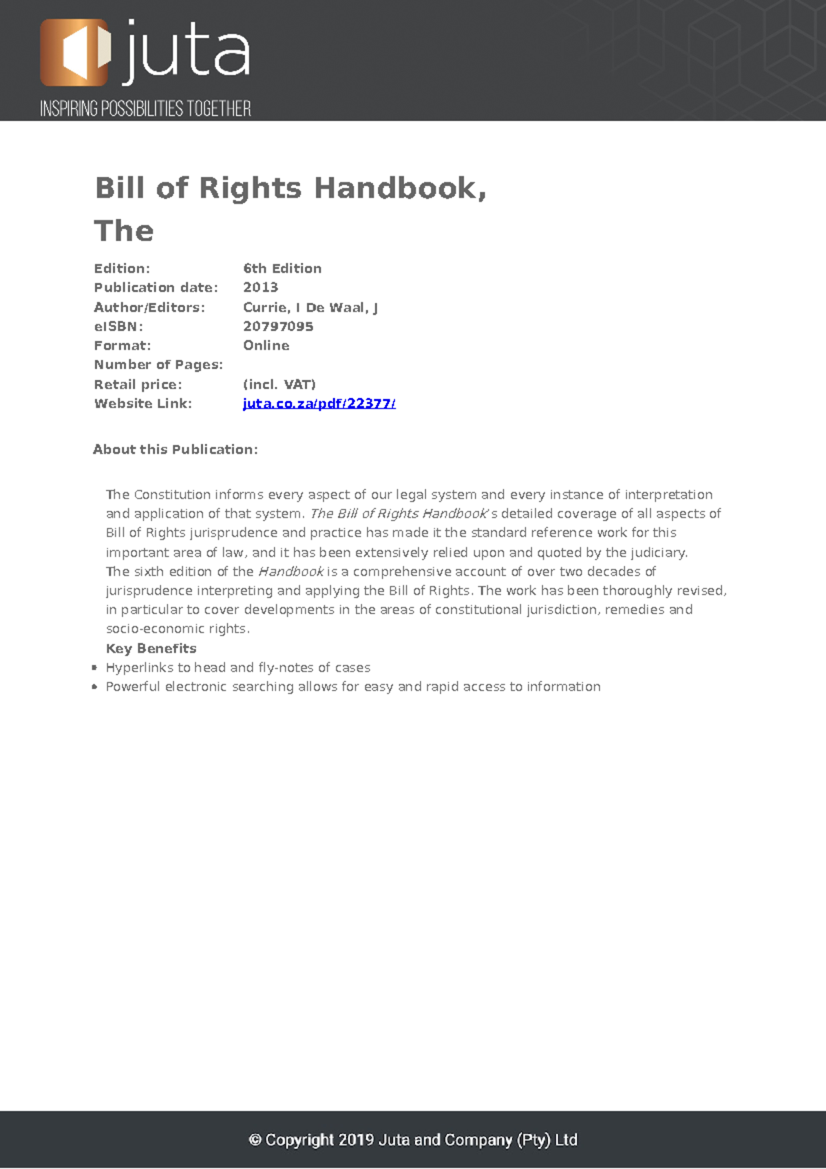 Bill of Rights Handbook - Bill of Rights Handbook, The Edition: 6th ...