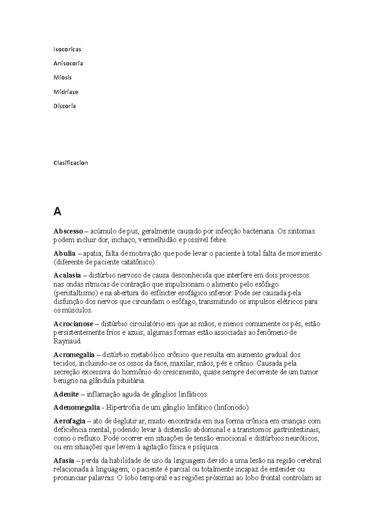 Vocabulario Grado y Signos - Isocoricas Anisocoria Miosis Midriase ...