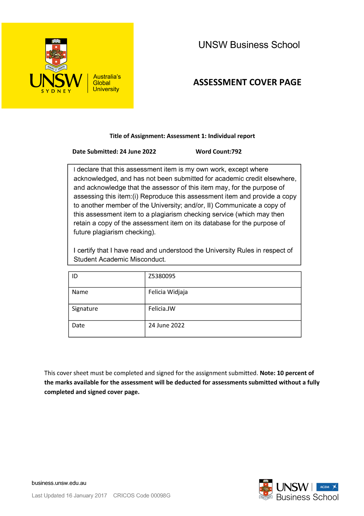 cover letter checklist unsw