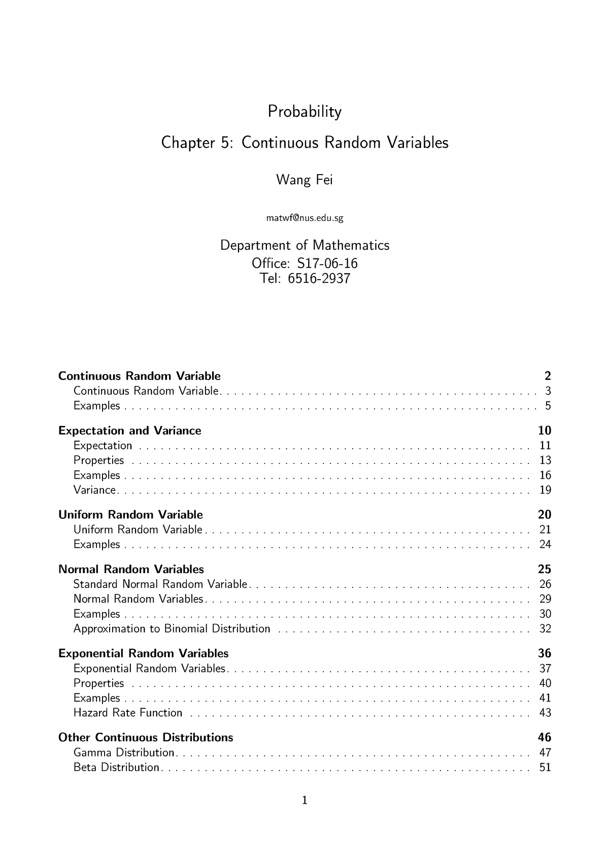 Probability-Chapter 5 - Probability Chapter 5: Continuous Random ...