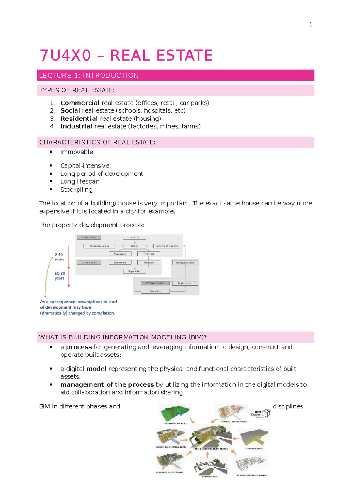 Lecture notes 7U4X0 midterm 7U4X0 REAL ESTATE LECTURE 1