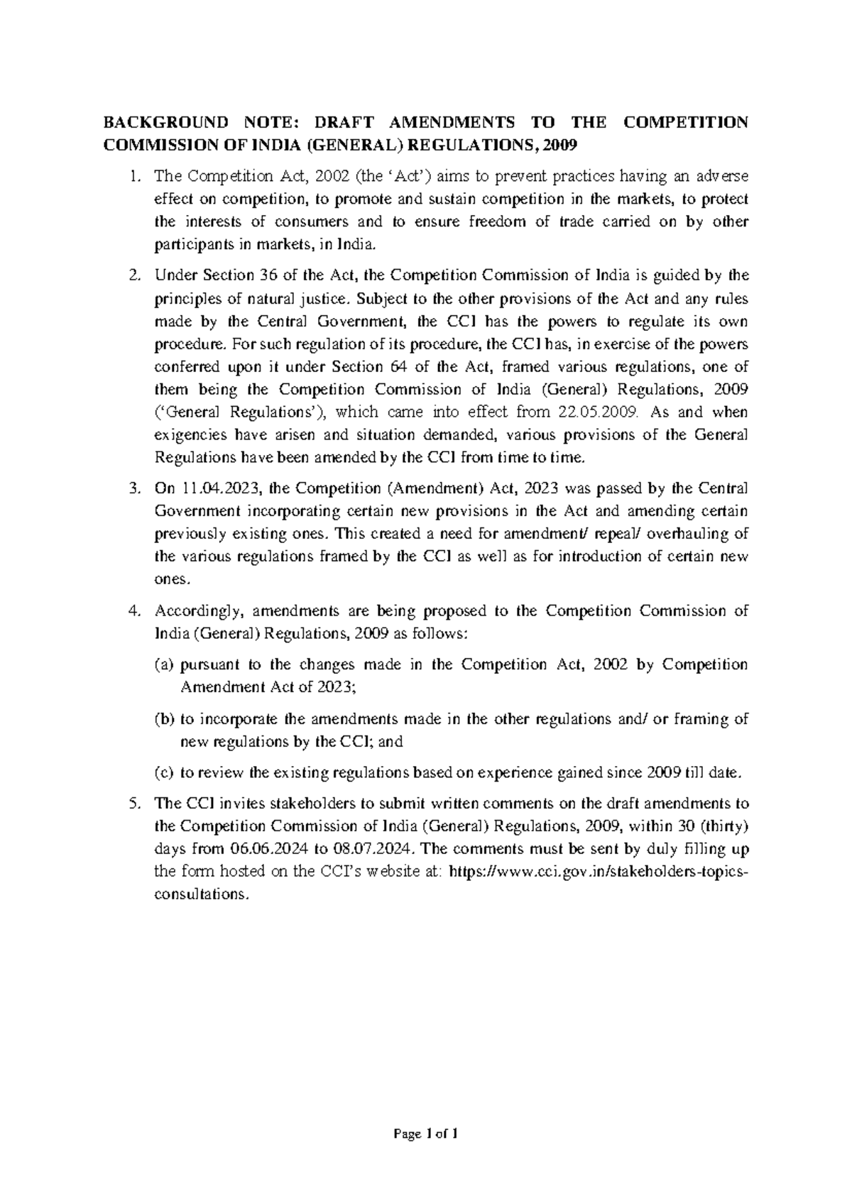 Background Note - summary for competition case - Page 1 of 1 BACKGROUND ...