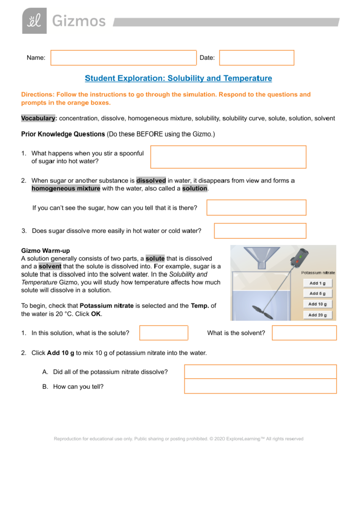 Gizmos solubility and temperature Studocu