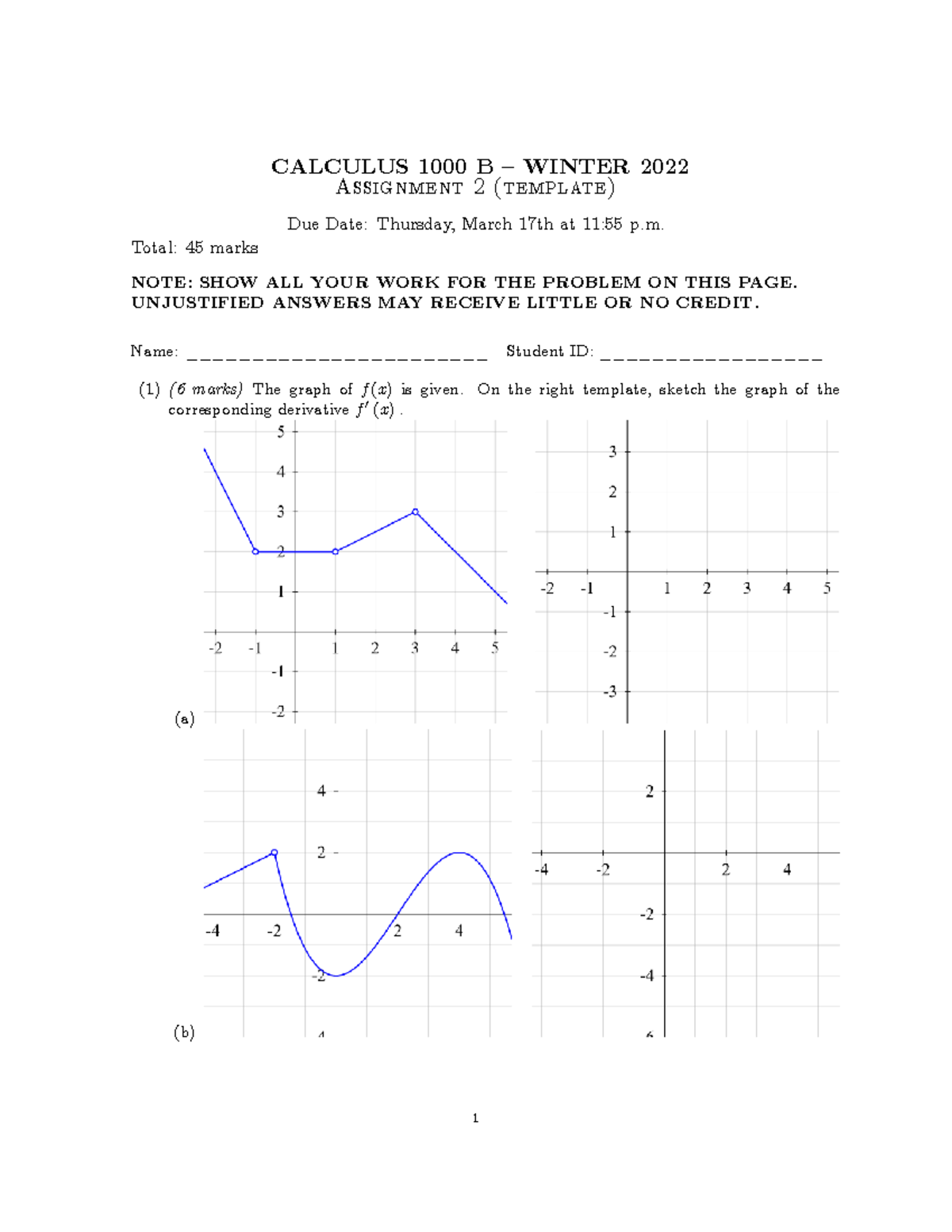 Assignment+2+template - CALCULUS 1000 B ñ WINTER 2022 Assignment 2 ...