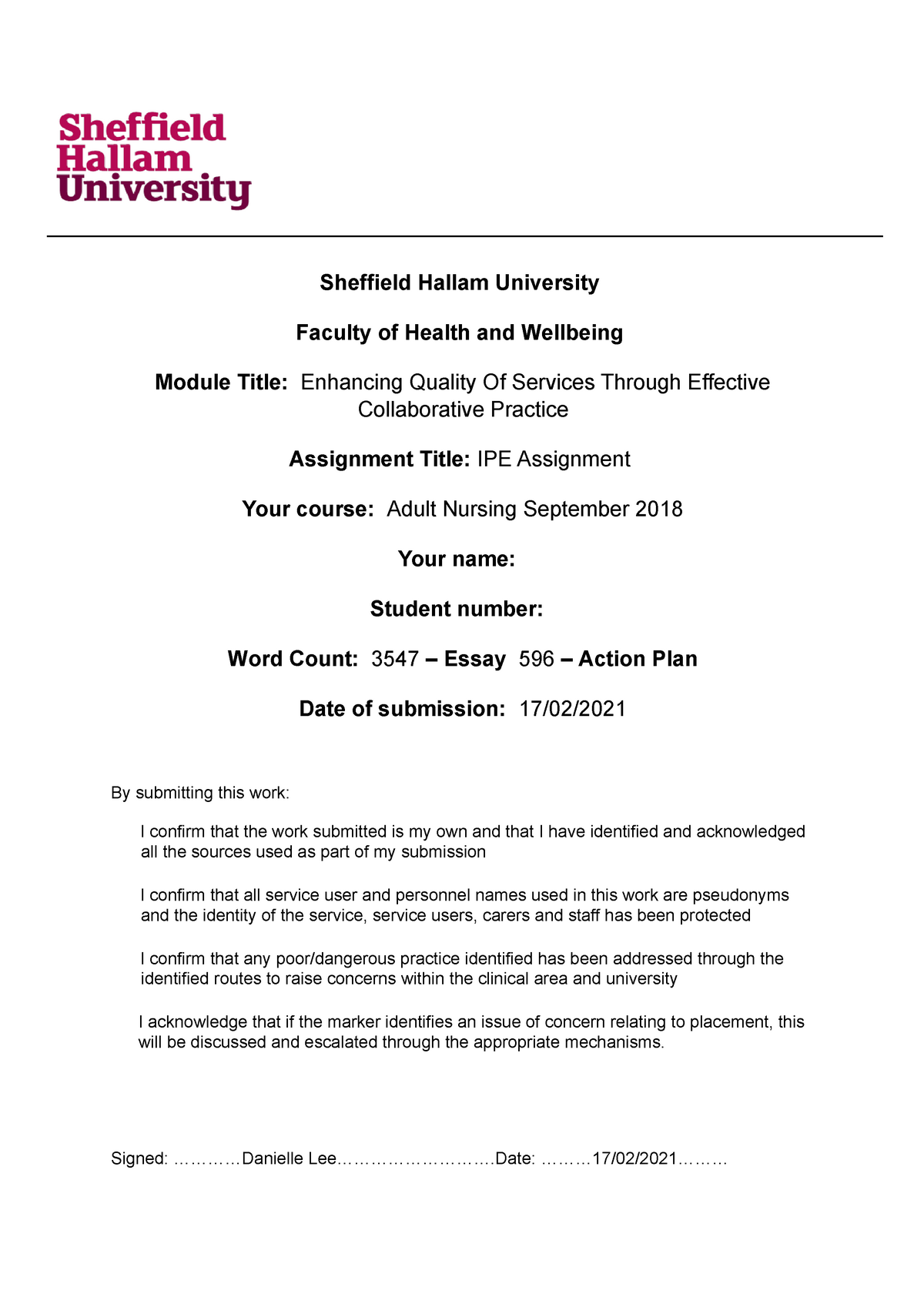 sheffield hallam university dissertation