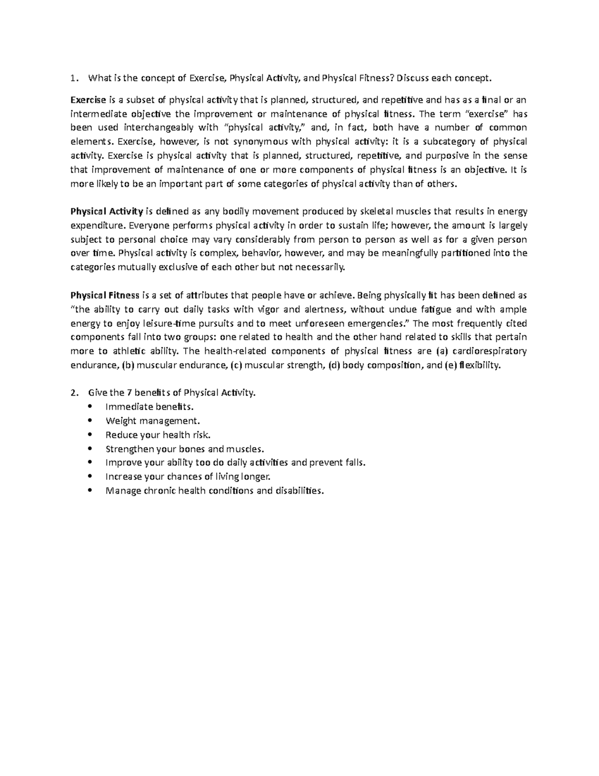 Concept of Exercise, Physical Activity, and Physical Fitness - Exercise ...
