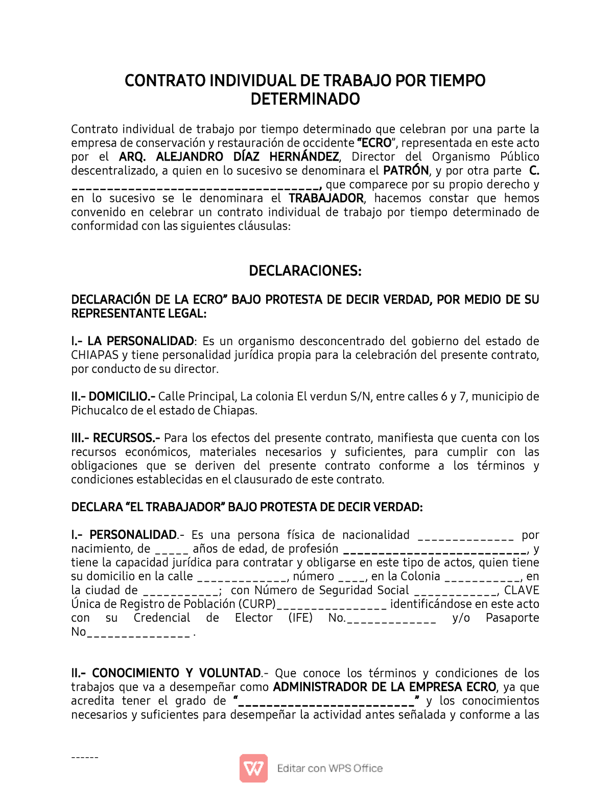 Contrato Tiempo Determinado - CONTRATO INDIVIDUAL DE TRABAJO POR TIEMPO ...