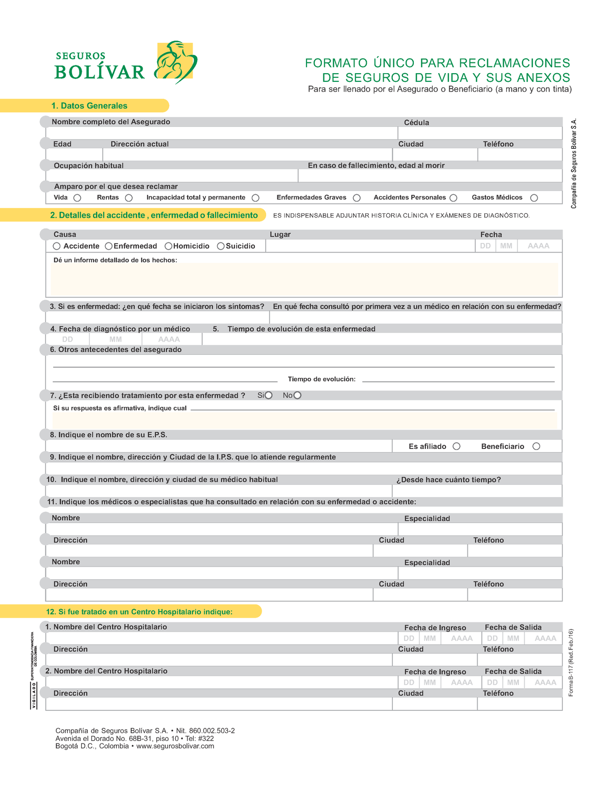 B-117 Formato+Reclamación+Vida+y+Anexos - DD MM AAAA DD MM AAAA ...