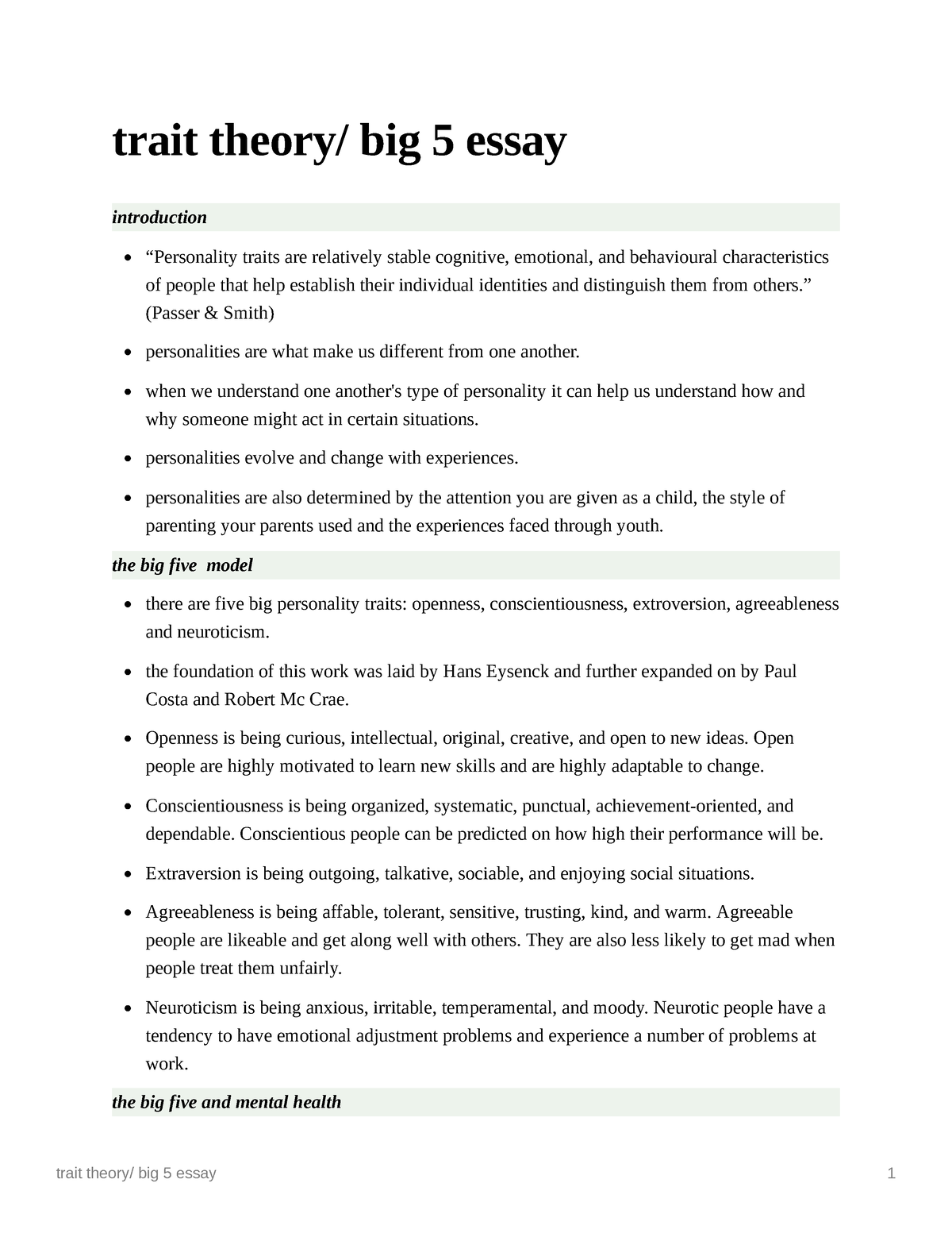 Trait theory big 5 essay plan trait theory/ big 5 essay 1 trait