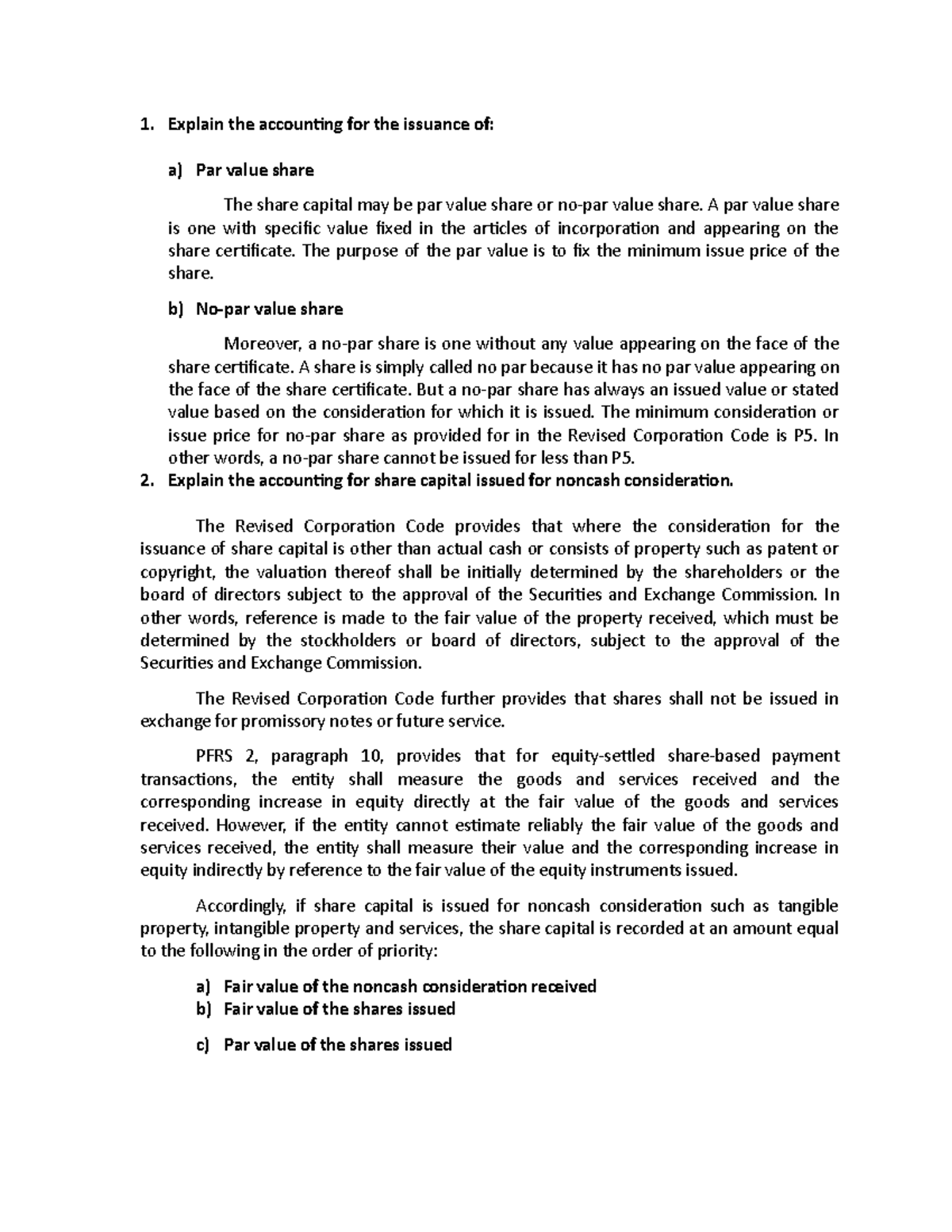 Ia 28 - Enjoy learning - Explain the accounting for the issuance of: a ...