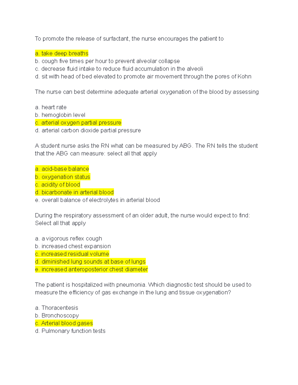 Respiratory Nclex Questions - To Promote The Release Of Surfactant, The ...