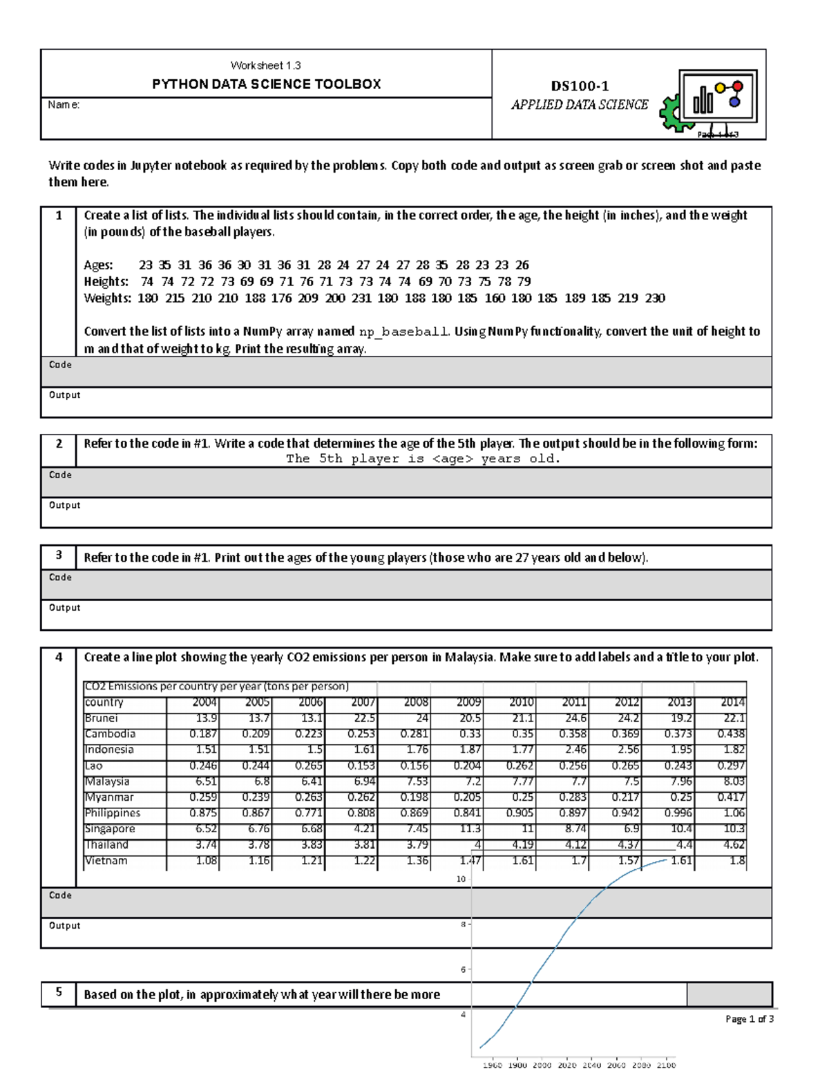Worksheet 1 - practice material - Worksheet 1. PYTHON DATA SCIENCE ...