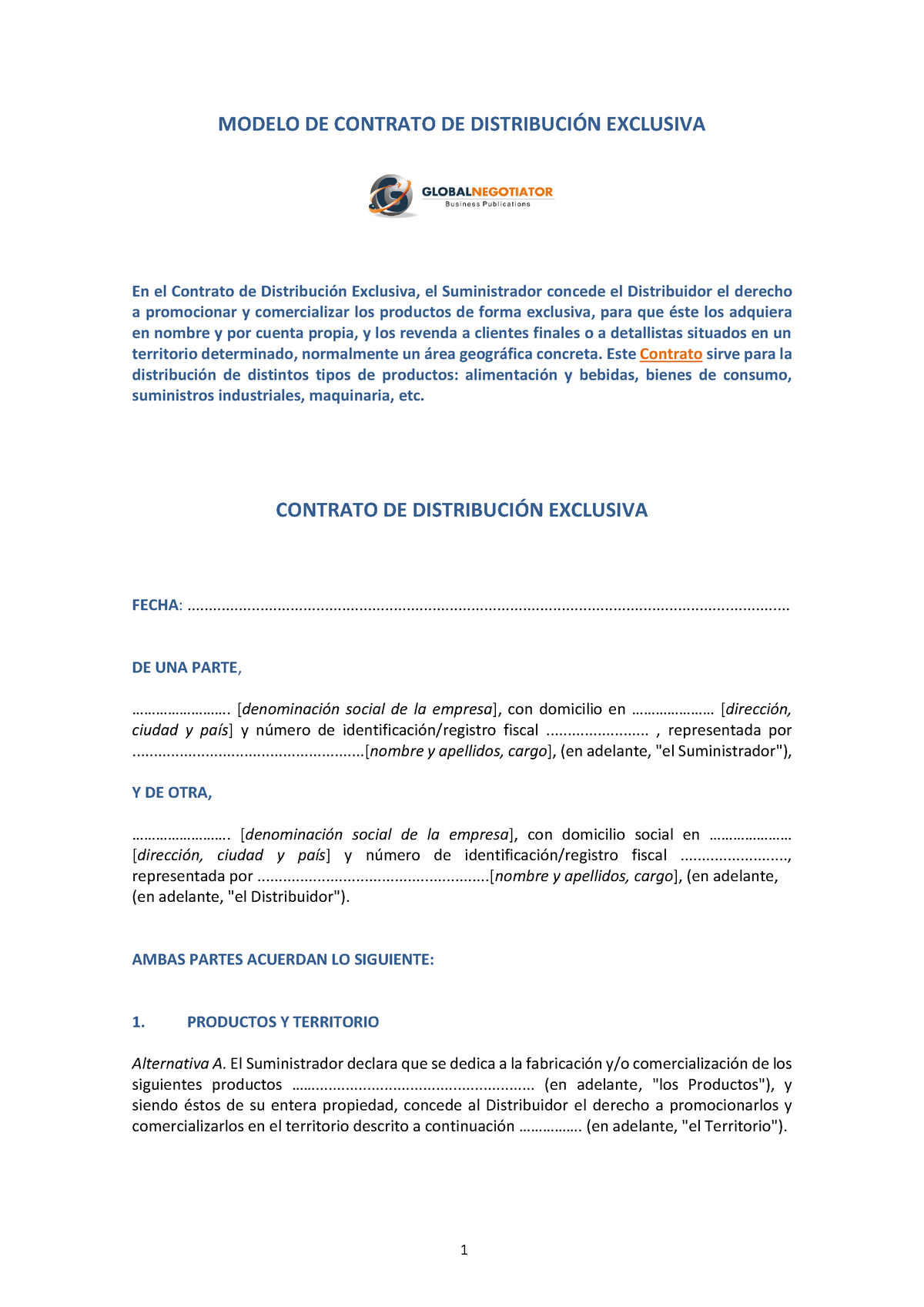 Contrato de distribucion exclusiva modelo ejemplo - MODELO DE CONTRATO DE  DISTRIBUCIÓN EXCLUSIVA En - Studocu