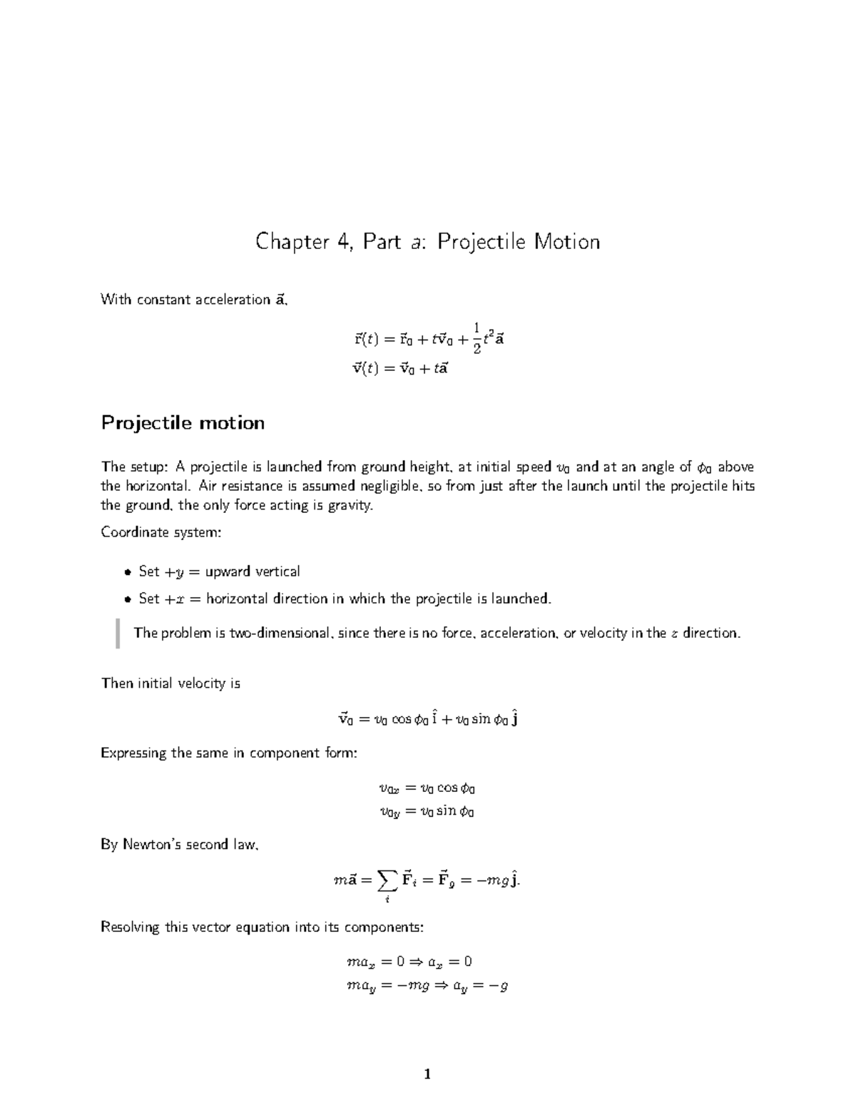 LN4a - Projectile Motion - Chapter 4, Part a: Projectile Motion With ...