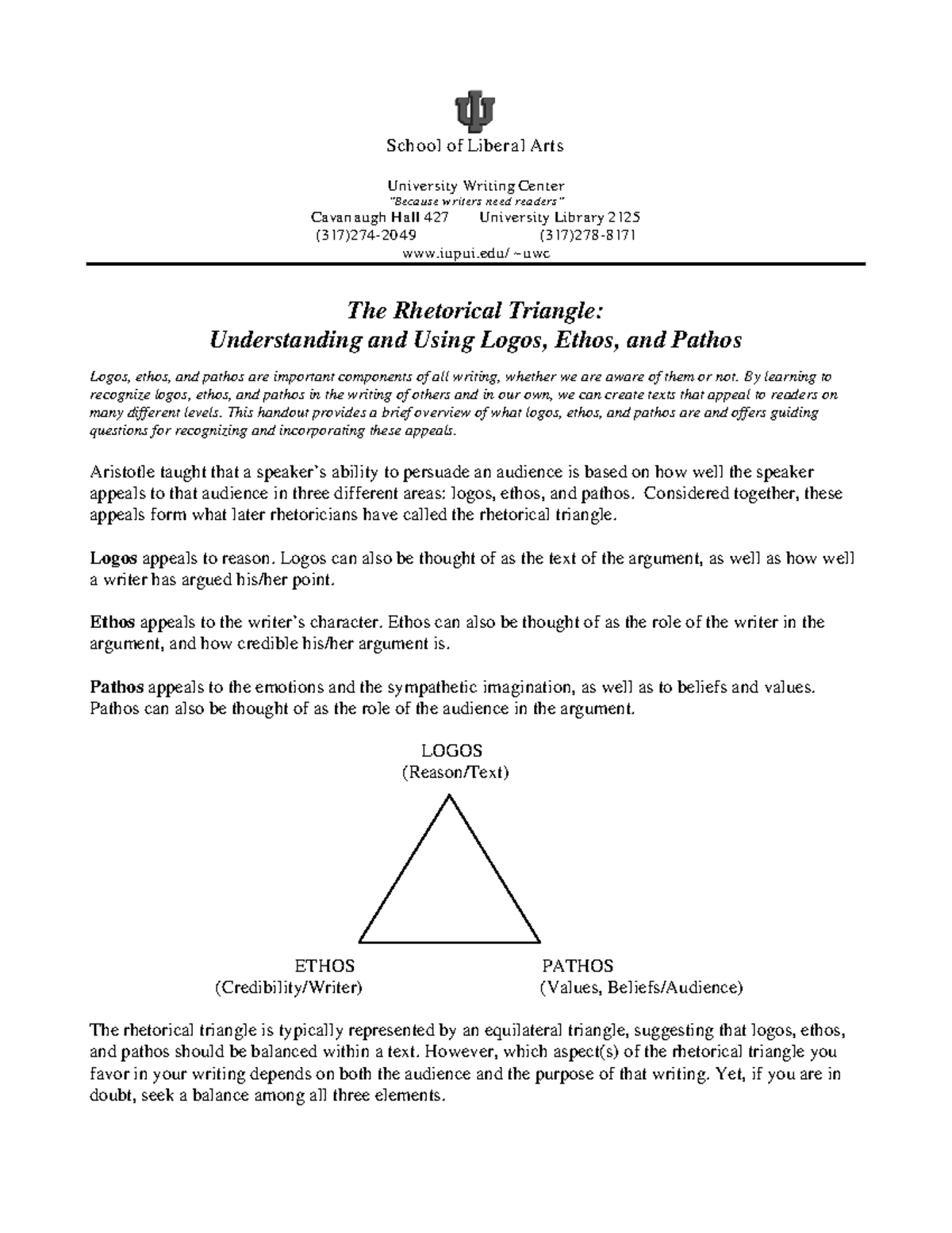 Rhetorical Triangle - School of Liberal Arts University Writing Center ...