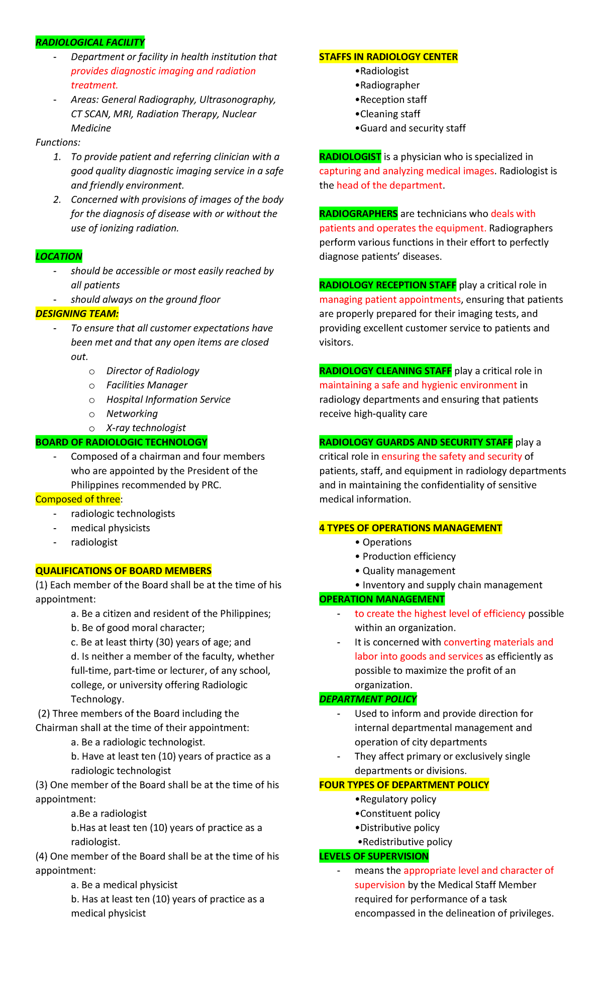 ALE- Midterms to Semi Finals - RADIOLOGICAL FACILITY Department or ...