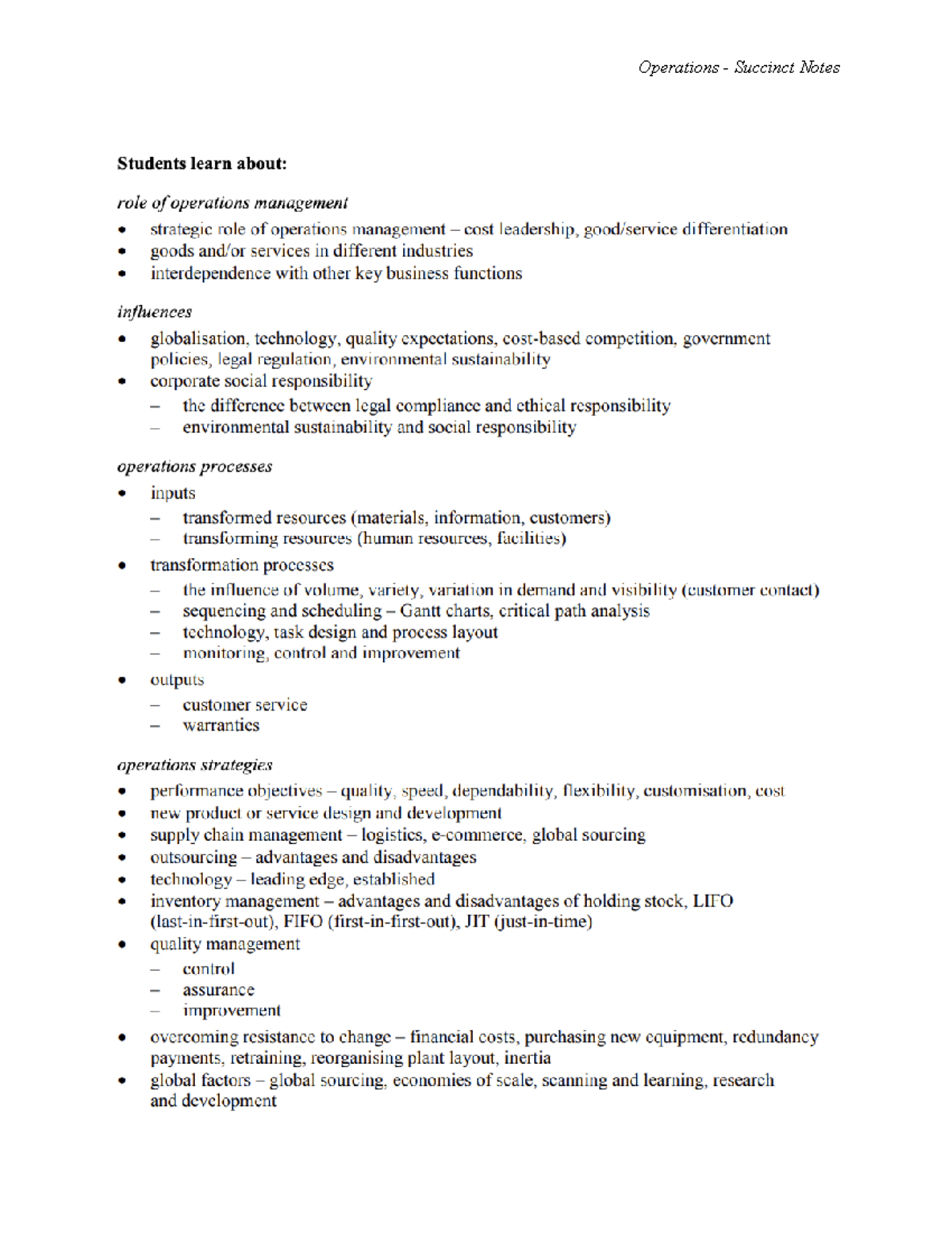 Operations Notes - Succinct - Role of Operations: DIGC Strategic Role ...