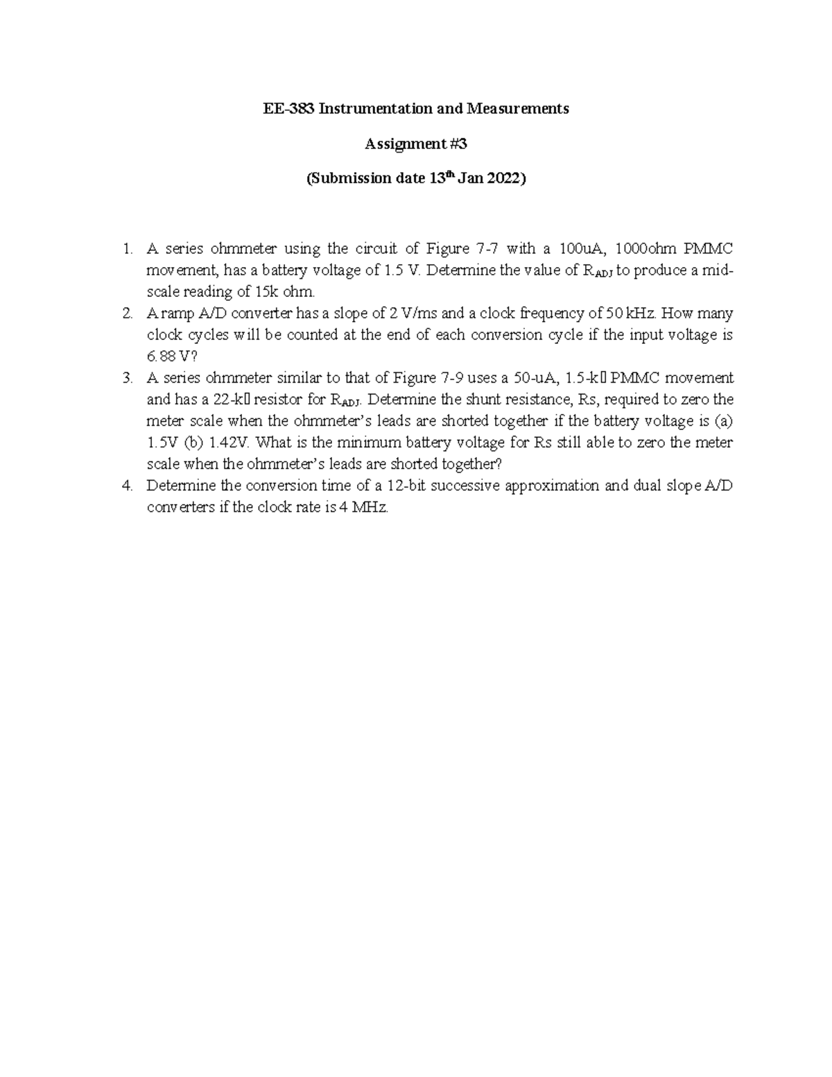 Assignment No-3 - . - EE-383 Instrumentation and Measurements ...
