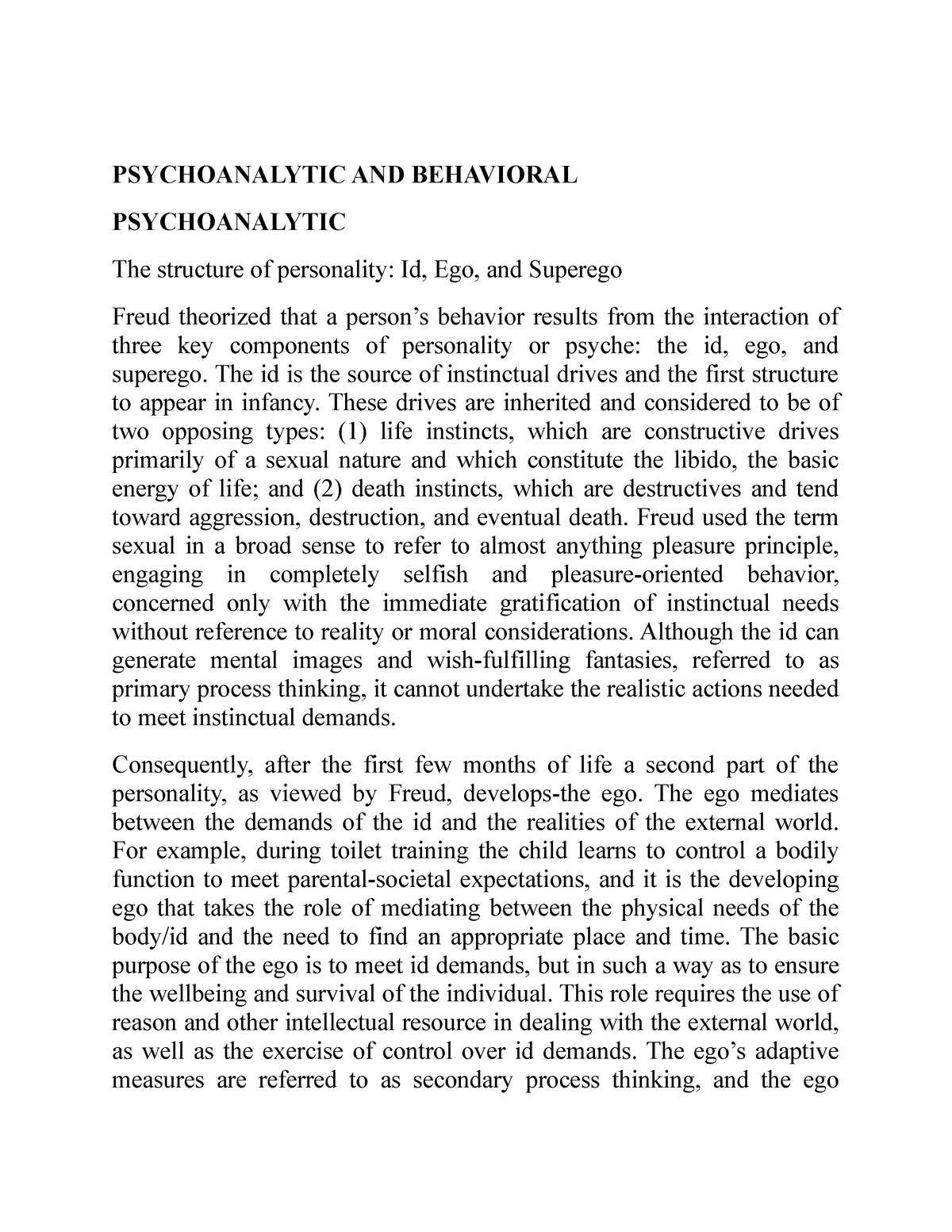 Psychoanalytic AND Behavioral - PSYCHOANALYTIC AND BEHAVIORAL ...