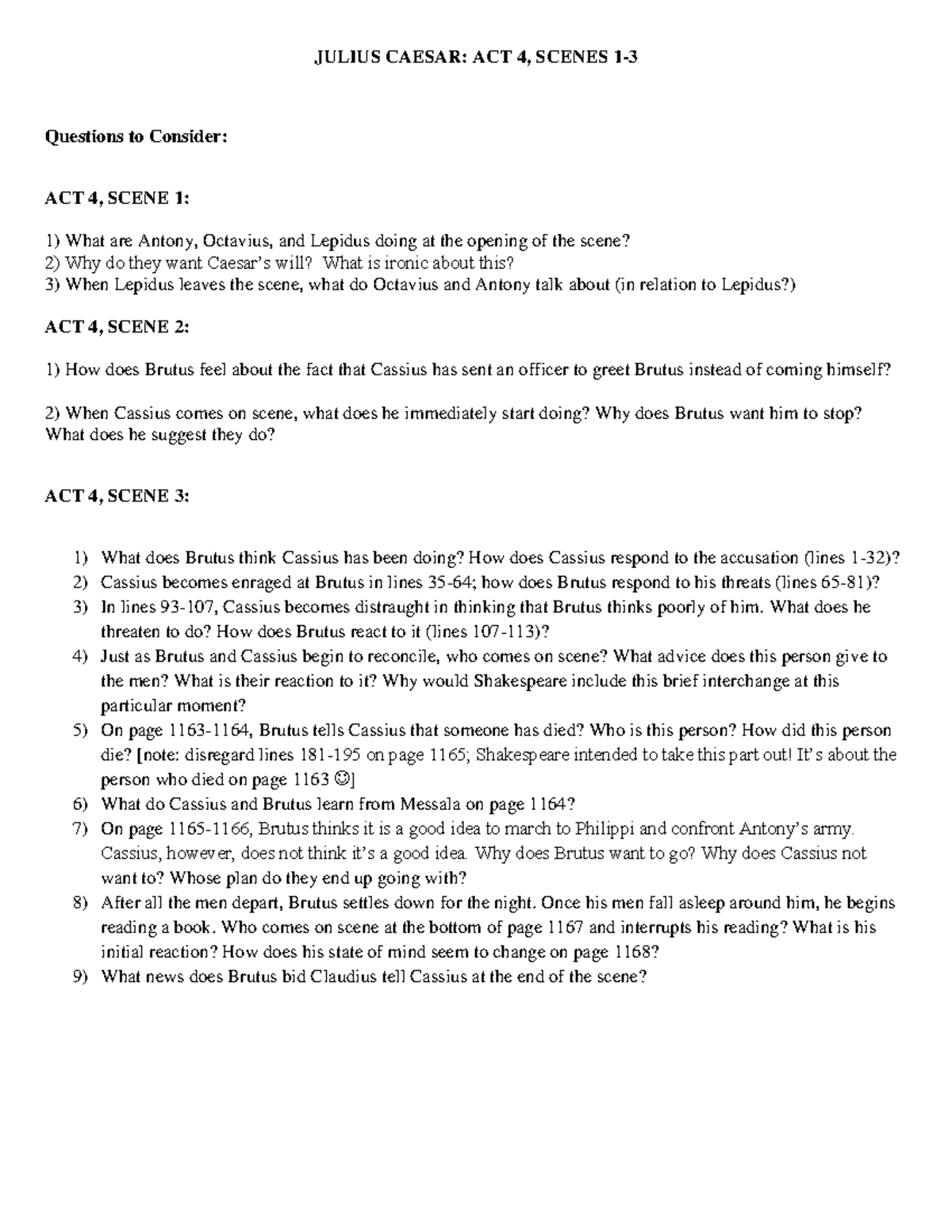 Julius caesar act 4 questions JULIUS CAESAR ACT 4, SCENES 1