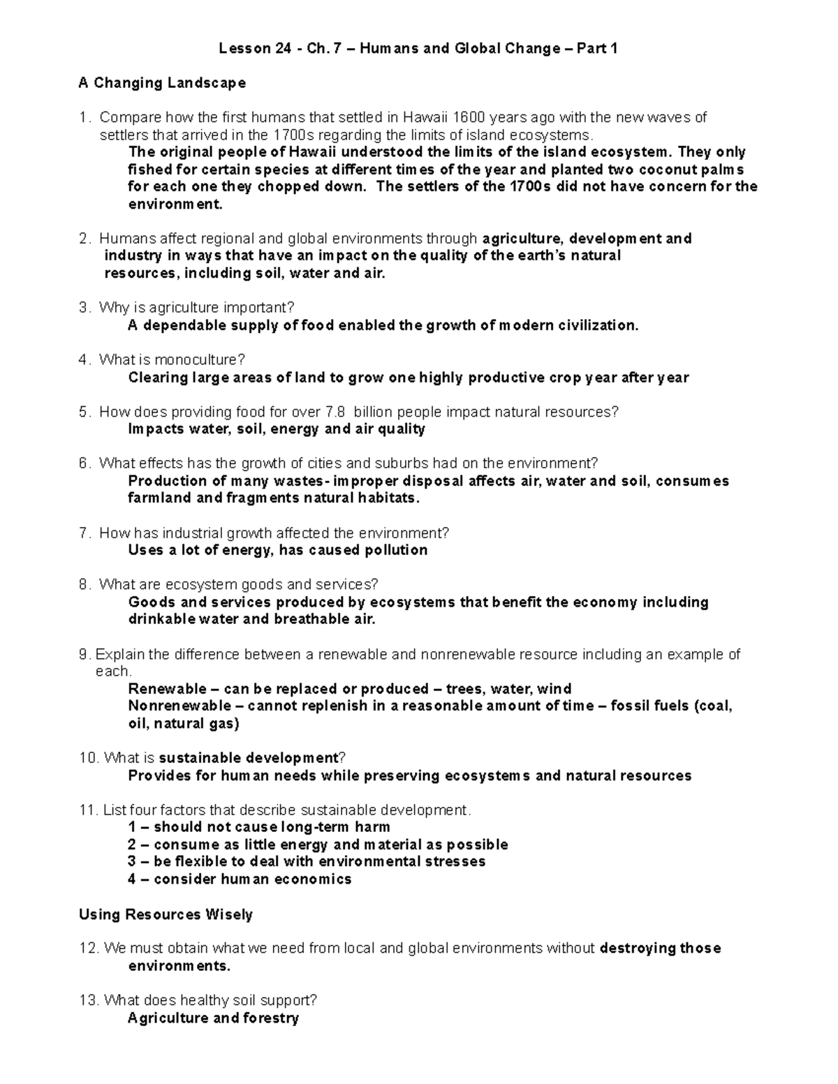 Lesson+24+-+Humans+and+Global+Change+Part+1+with+answers - Lesson 24 ...