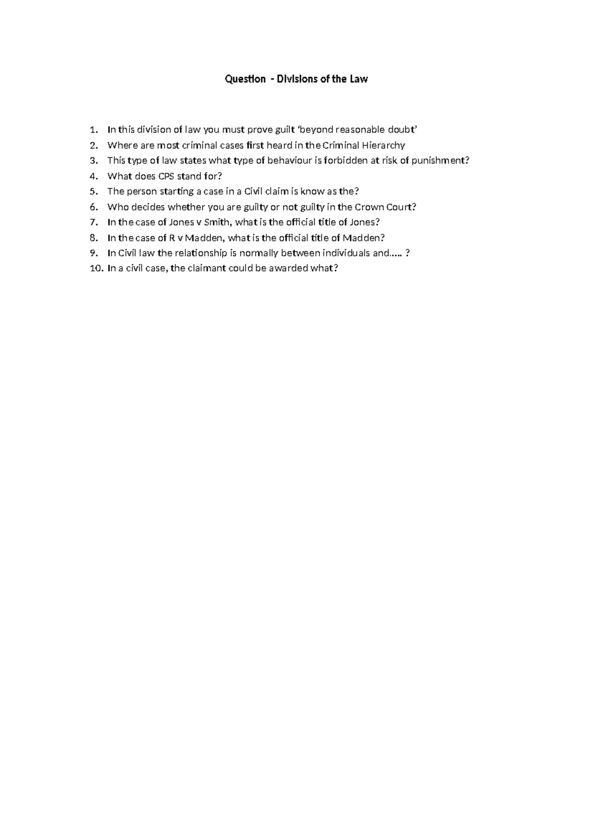Questions Divisions of the Law - Question - Divisions of the Law In ...