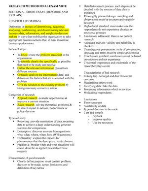 Research Method Final EXAM NOTE RESEARCH METHOD FINAL EXAM NOTE