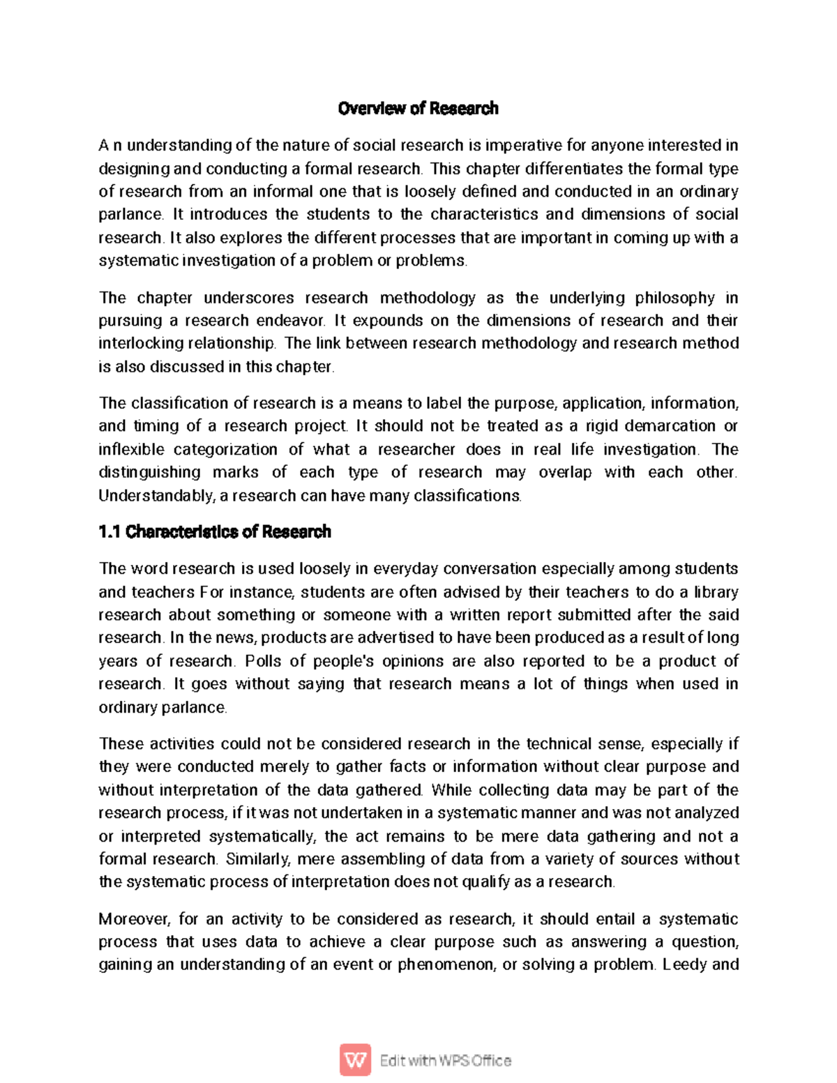 Overview of Research - Characteristics of Research - Overview of ...